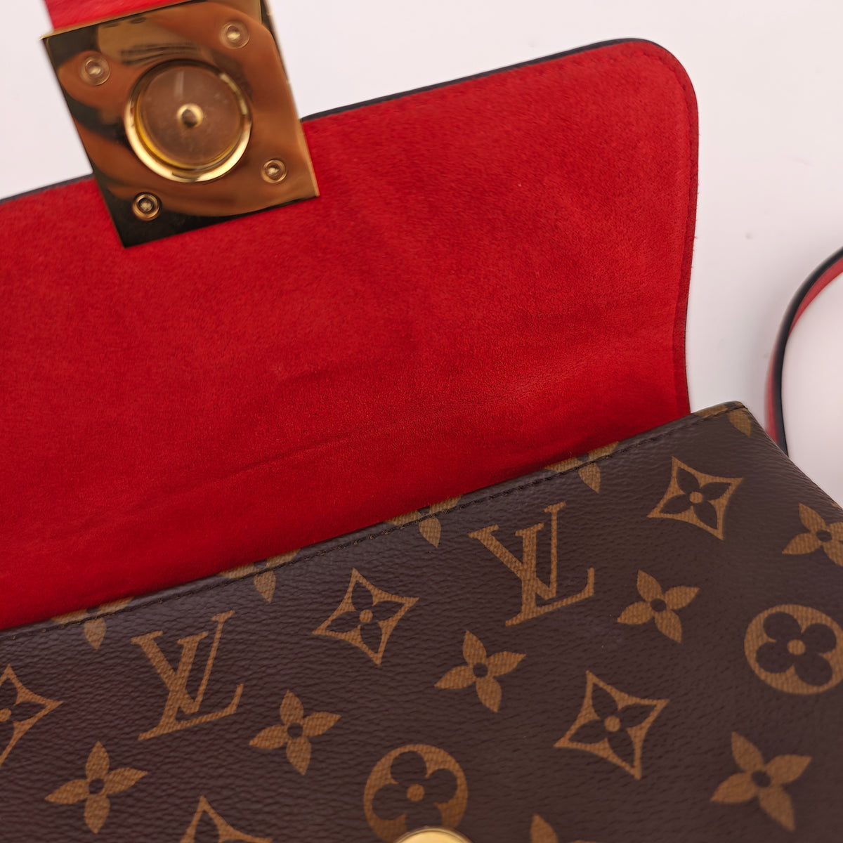 C3024 Louis Vuitton Top Handle Bag Locky BB Monogram Canvas Coquelicot | Pre-Owned Very Good Red Monogram Canvas