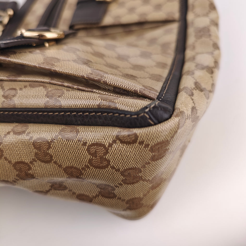C3025 Gucci Tote Bag GG Crystal Coated Canvas Abbey Pocket Tote Bag | Pre-Owned Very Good GG Crystal Canvas, Coated canvas