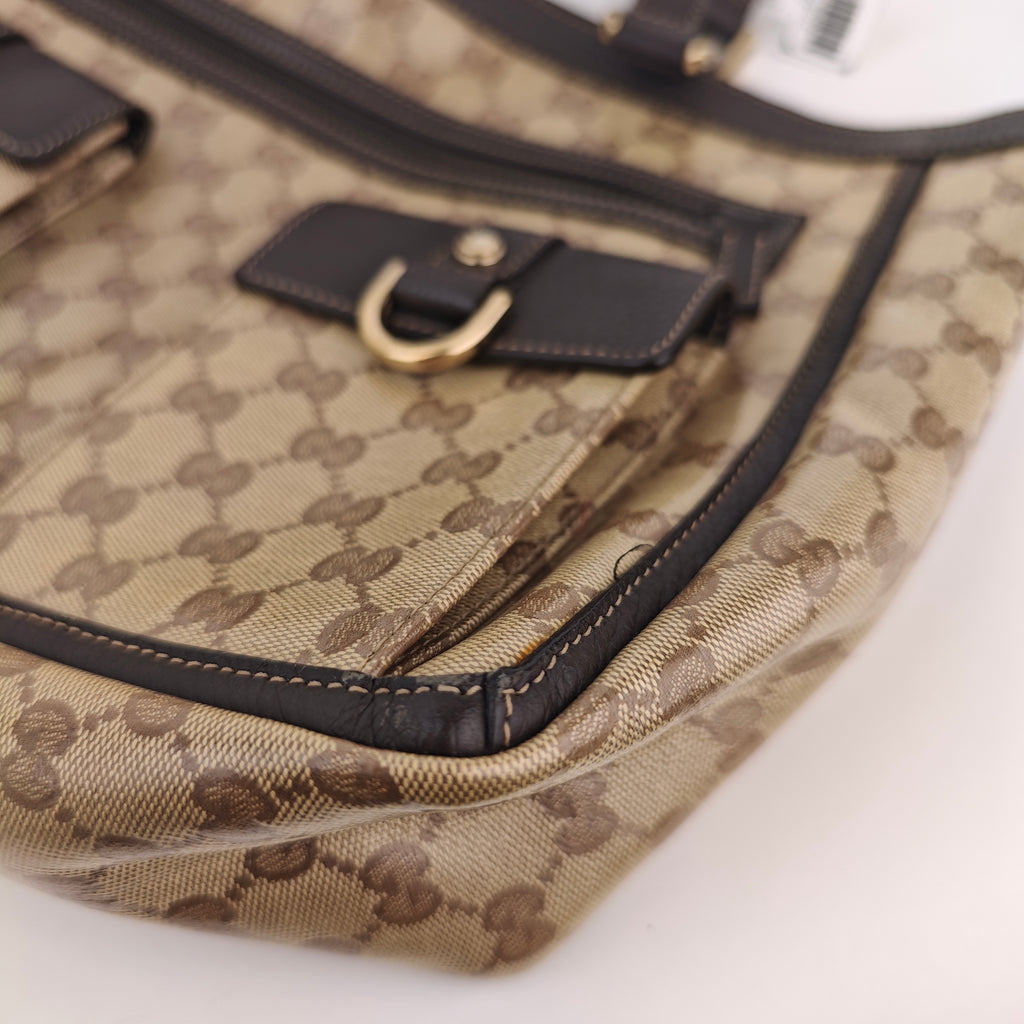 C3025 Gucci Tote Bag GG Crystal Coated Canvas Abbey Pocket Tote Bag | Pre-Owned Very Good GG Crystal Canvas, Coated canvas