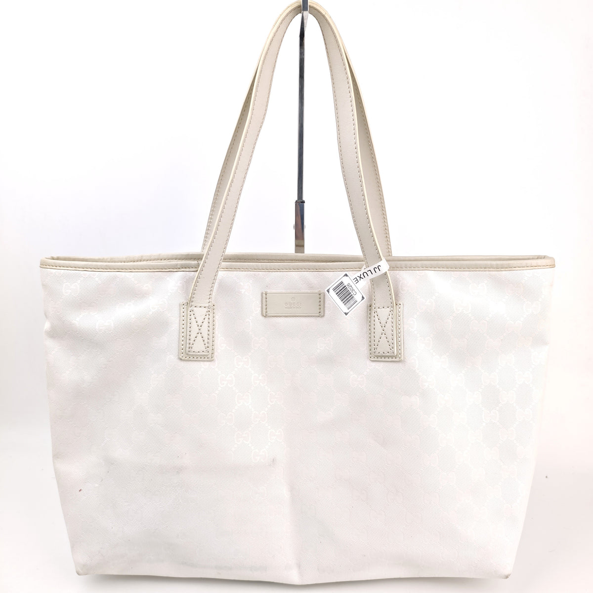 C3026 Gucci Tote Bag GG Imprime Medium Joy Tote Off-White/Silver Pearl | Pre-Owned Very Good Off-White GG Imprime Canvas