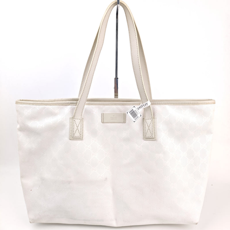 C3026 Gucci Tote Bag GG Imprime Medium Joy Tote Off-White/Silver Pearl | Pre-Owned Very Good Off-White GG Imprime Canvas