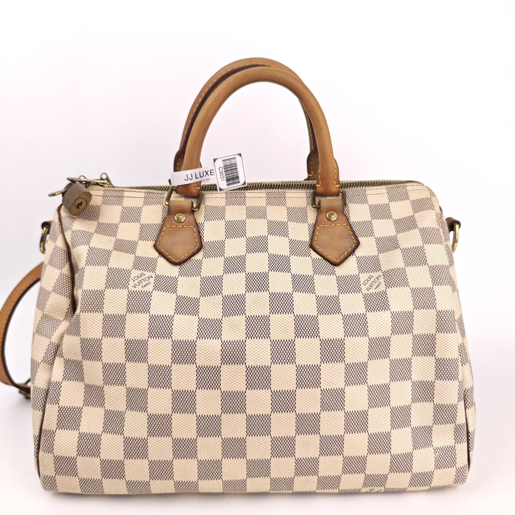 C3031 Louis Vuitton Top Handle Bag Speedy Damier Azur Bandoulière 30 | Pre-Owned Very Good Blue / White Damier Azur Canvas