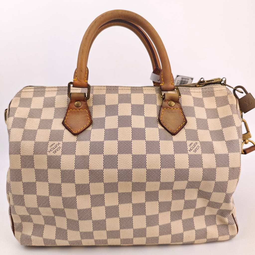 C3031 Louis Vuitton Top Handle Bag Speedy Damier Azur Bandoulière 30 | Pre-Owned Very Good Blue / White Damier Azur Canvas