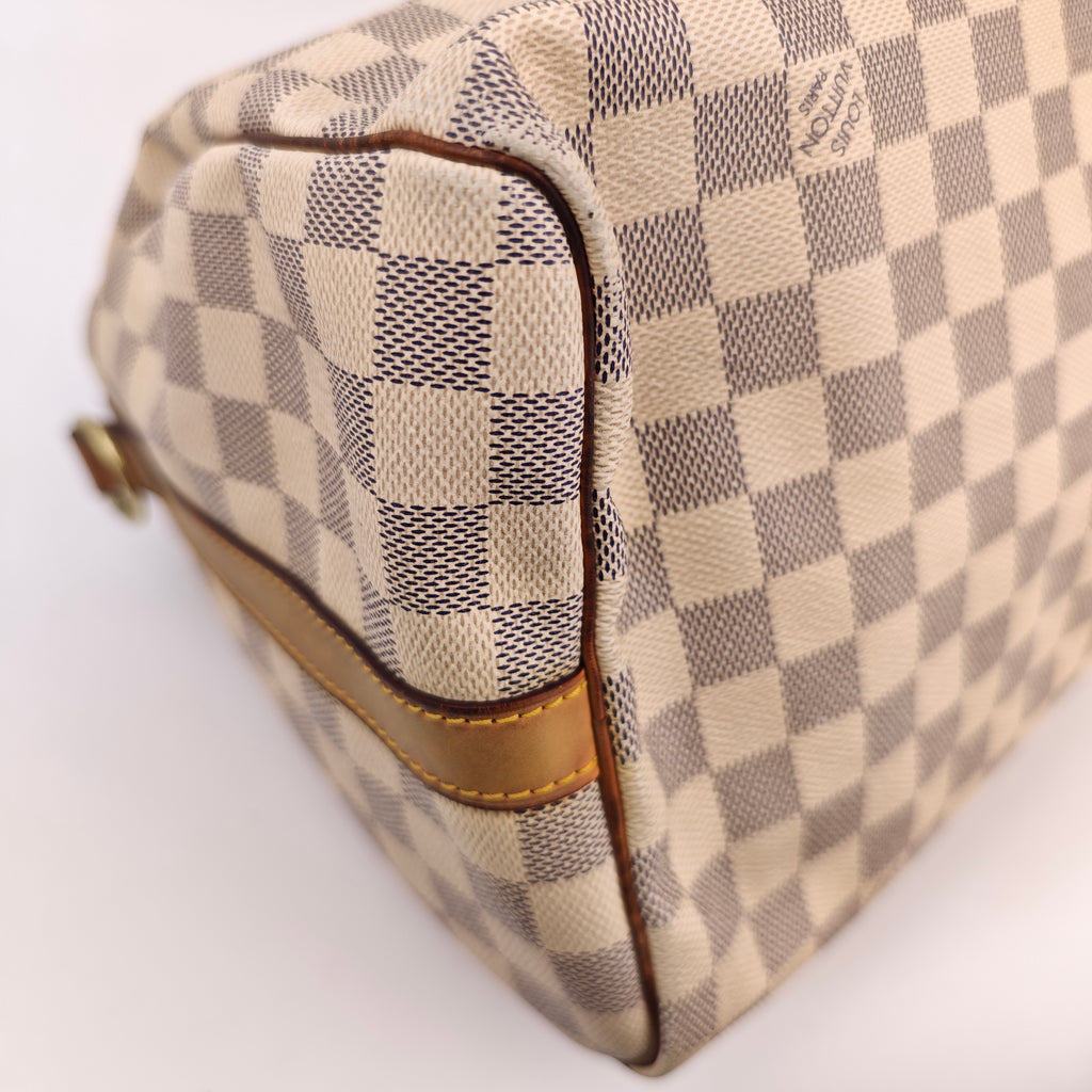 C3031 Louis Vuitton Top Handle Bag Speedy Damier Azur Bandoulière 30 | Pre-Owned Very Good Blue / White Damier Azur Canvas