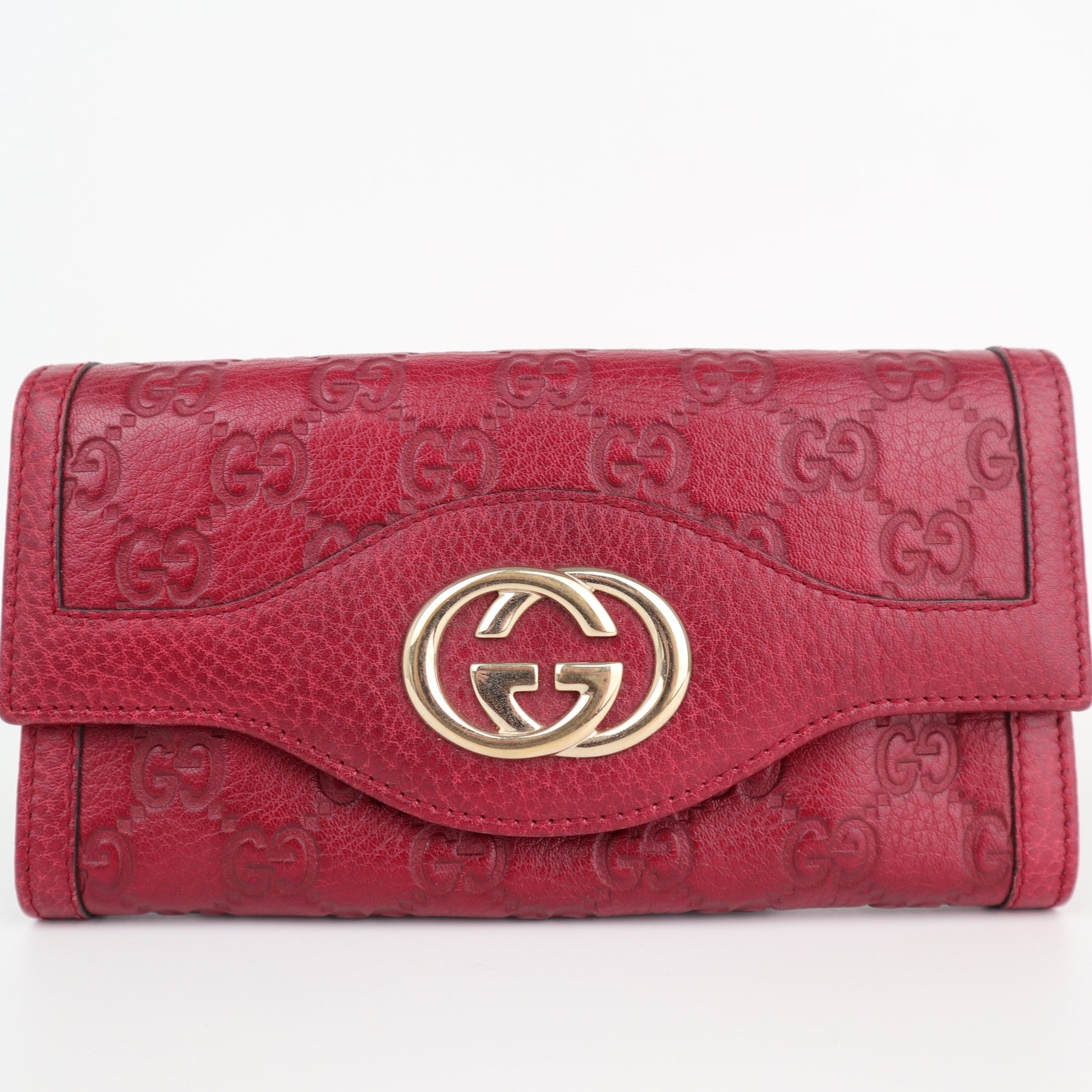 C2145 Gucci Wallet Sukey Guccissima Interlocking G Red | Pre-Owned Very Good Red Guccissima
