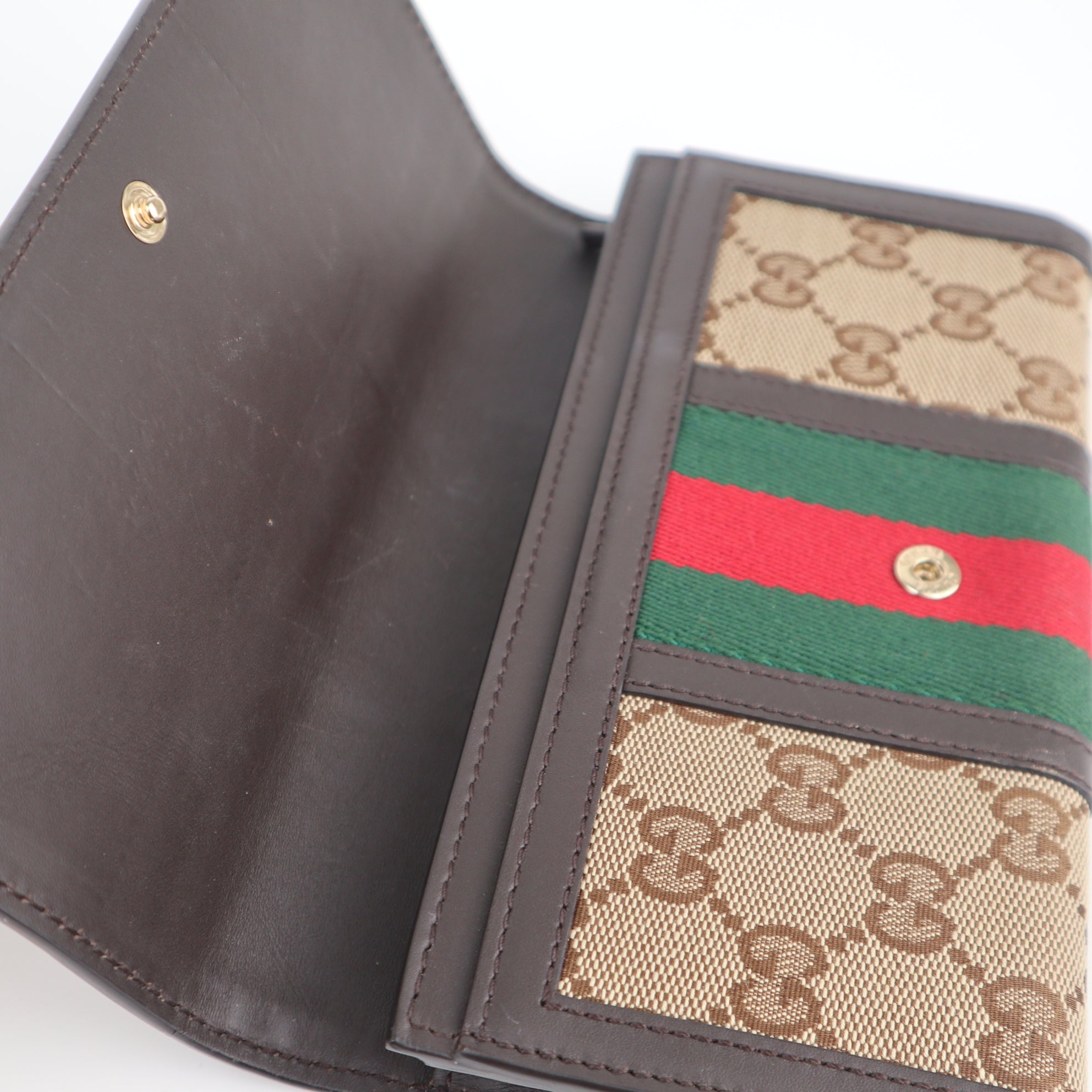 C2149 Gucci Wallet GG Canvas Web Wallet | Pre-Owned Very Good Brown GG Canvas