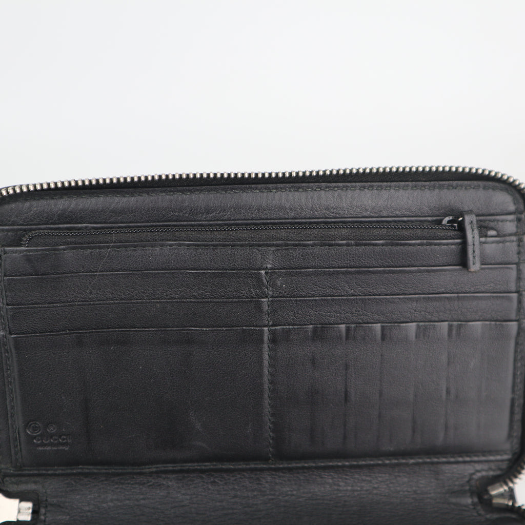 C2151# Gucci Wallet Imprime Monogram GG Zip Around Wallet Black | Pre-Owned Very Good Black Monogram