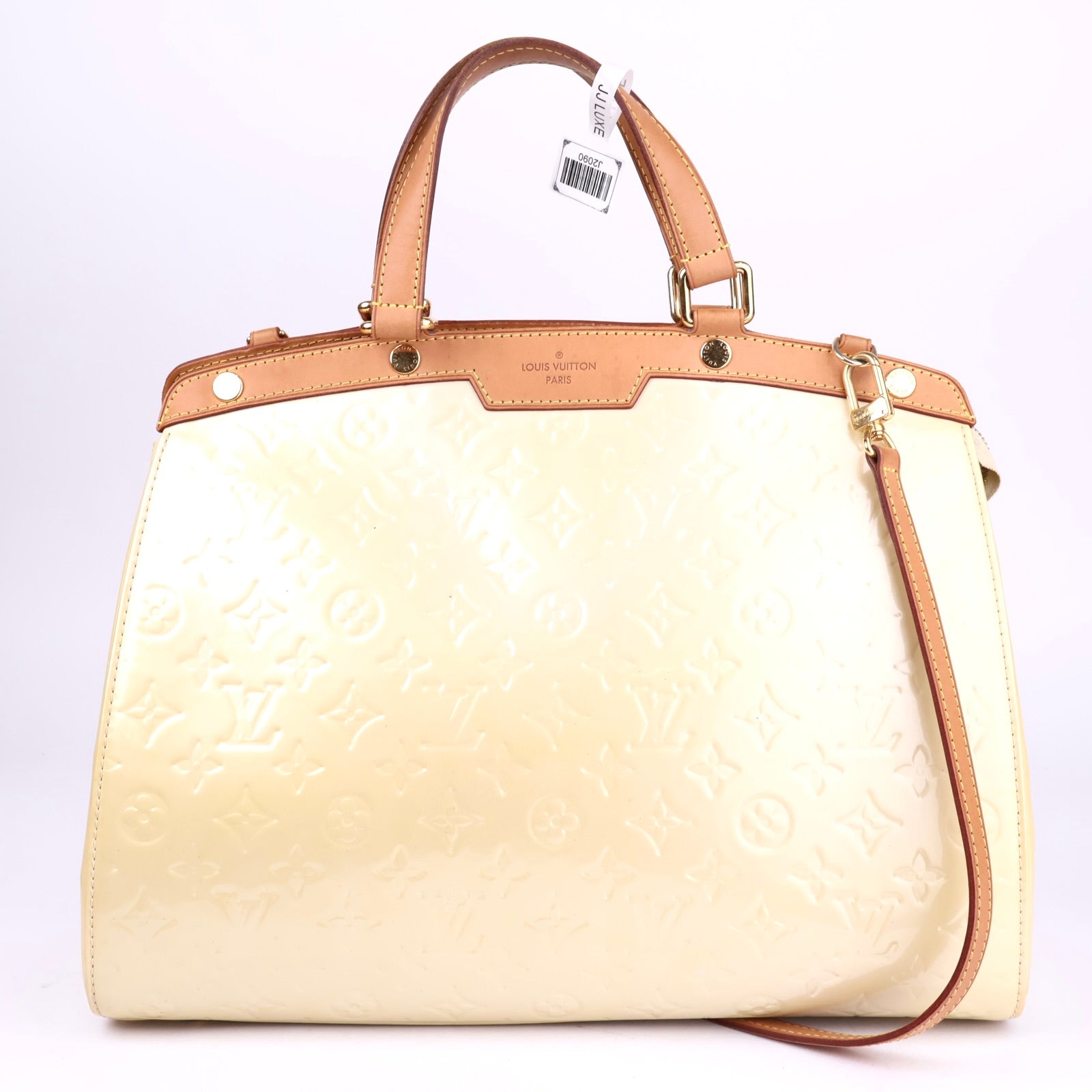 J2090 Louis Vuitton Beige Patent Leather Brea MM Handbag- Pre Owned