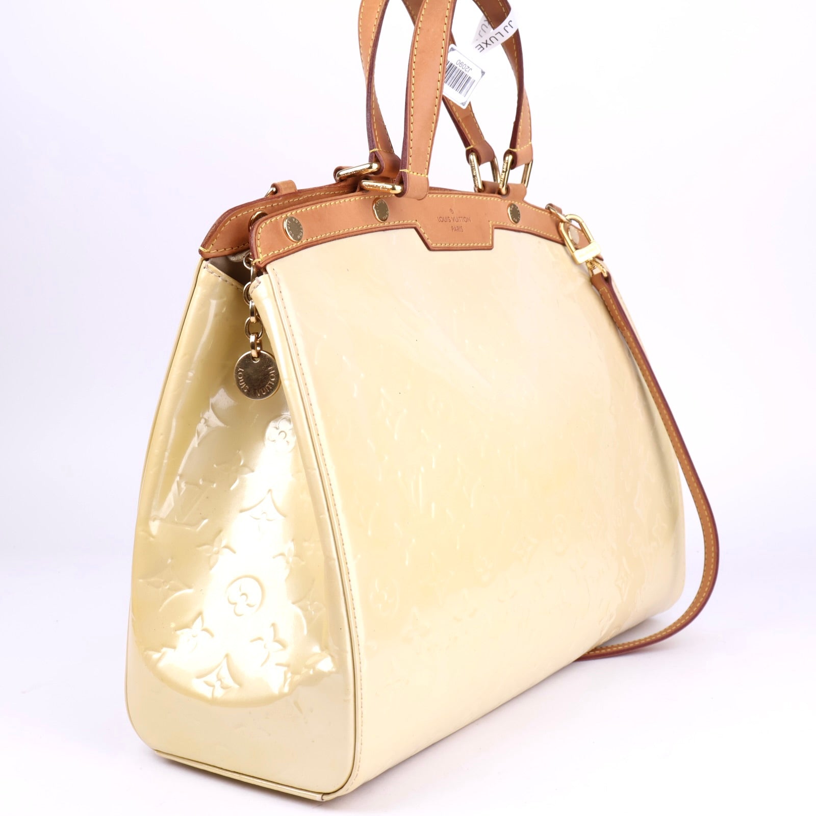 J2090 Louis Vuitton Beige Patent Leather Brea MM Handbag- Pre Owned