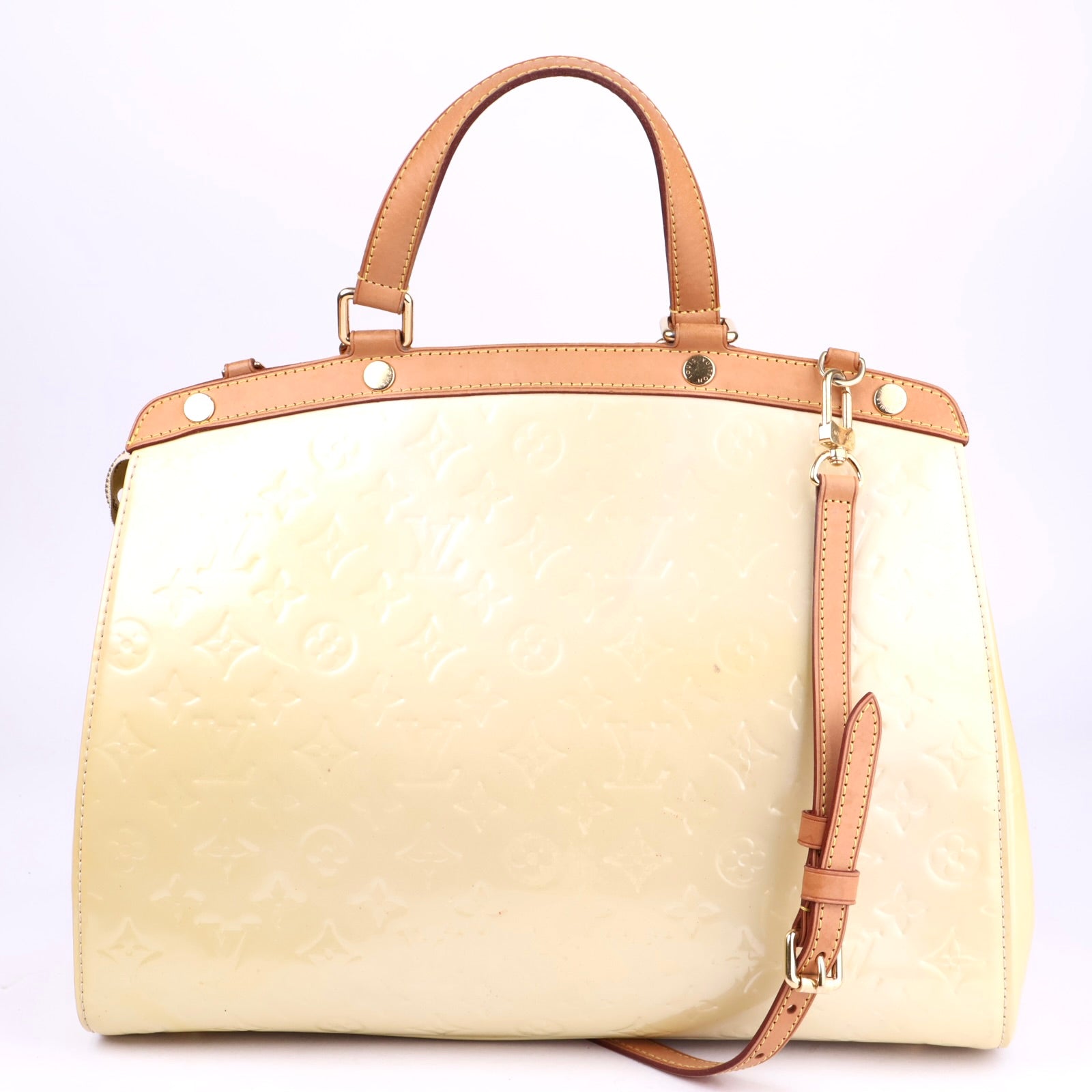 J2090 Louis Vuitton Beige Patent Leather Brea MM Handbag- Pre Owned