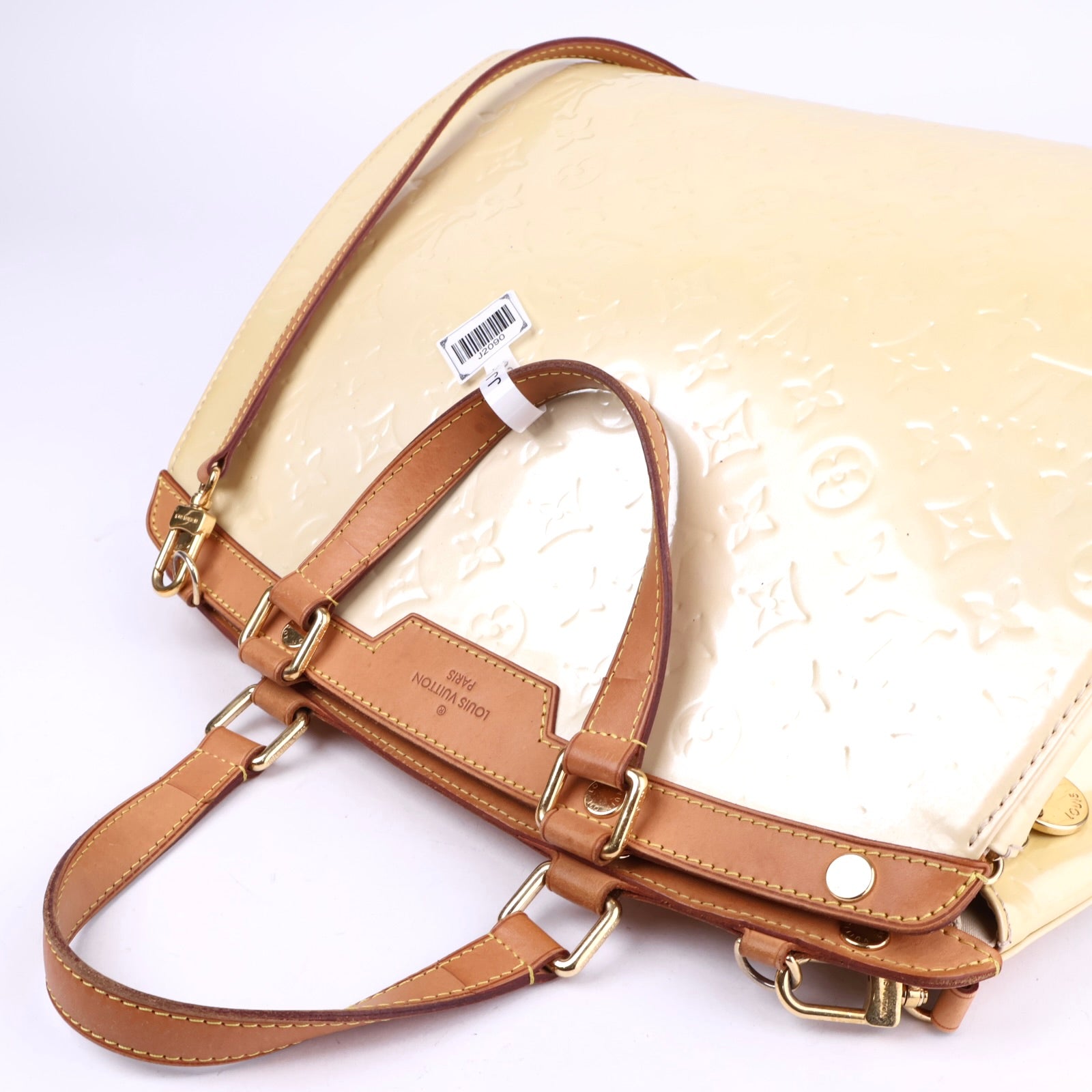 J2090 Louis Vuitton Beige Patent Leather Brea MM Handbag- Pre Owned