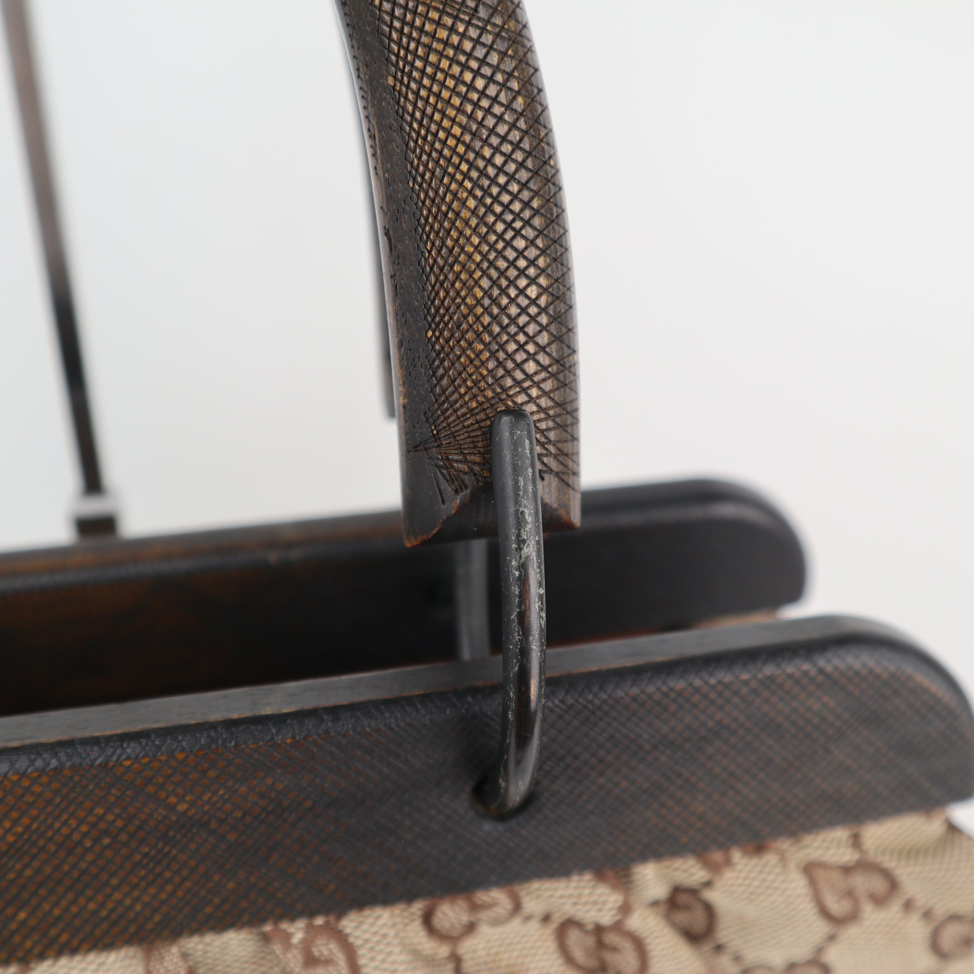 C2170 Gucci Tote Bag GG Canvas Wood Handle Tote Bag | Pre-Owned Very Good Brown GG Canvas