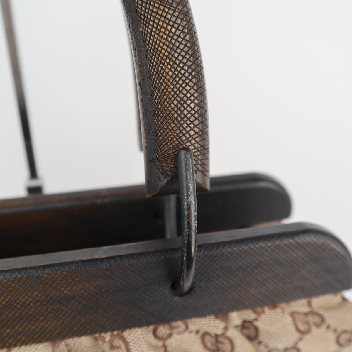 C2170# Gucci Tote Bag GG Canvas Wood Handle Tote Bag | Pre-Owned Very Good Brown GG Canvas