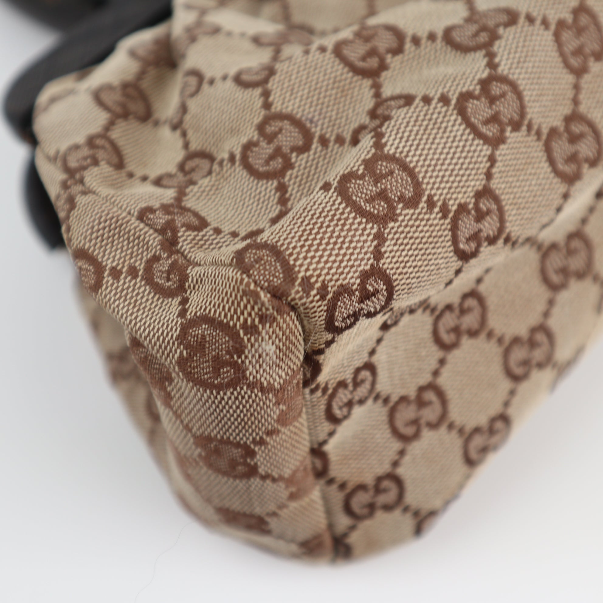 C2170 Gucci Tote Bag GG Canvas Wood Handle Tote Bag | Pre-Owned Very Good Brown GG Canvas