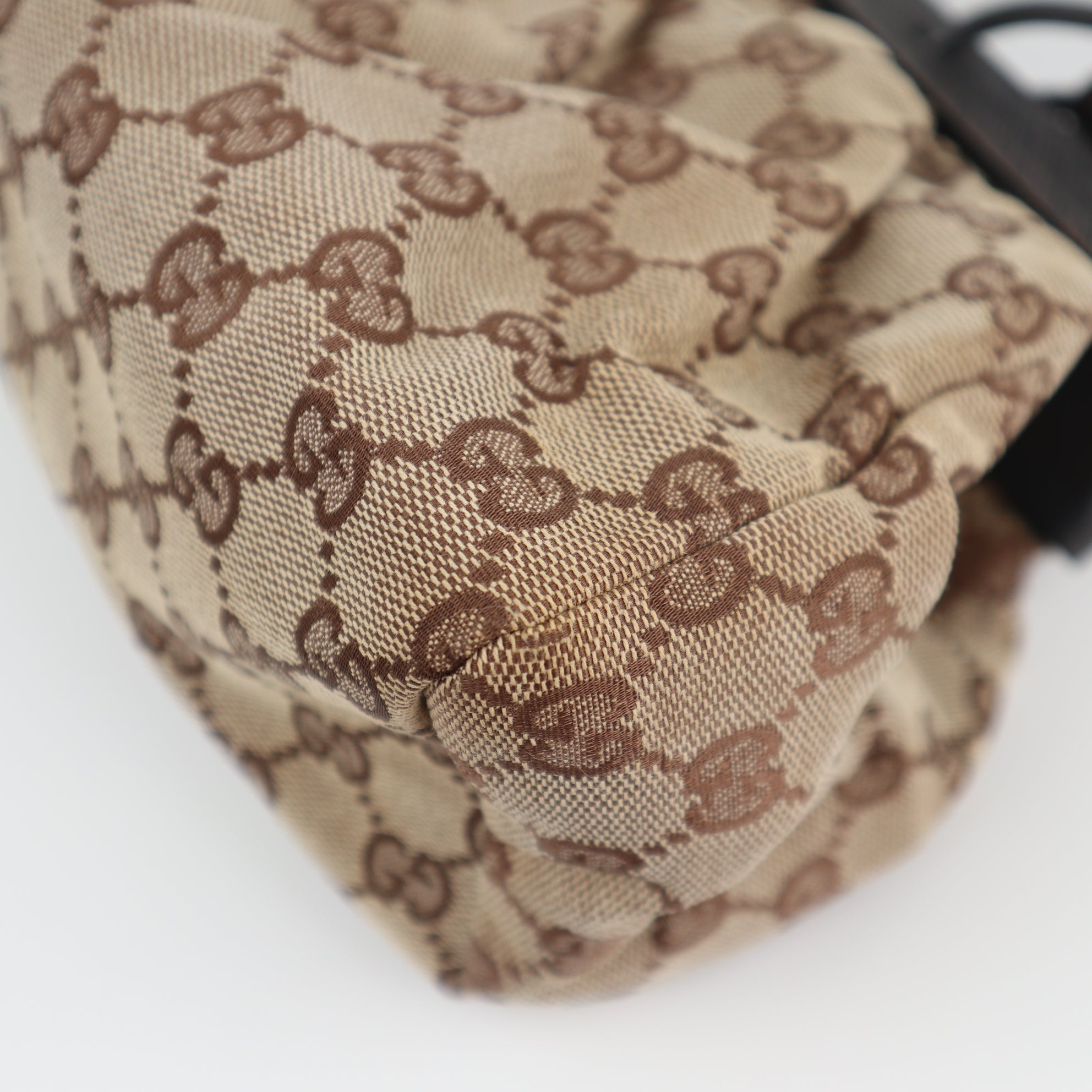 C2170 Gucci Tote Bag GG Canvas Wood Handle Tote Bag | Pre-Owned Very Good Brown GG Canvas