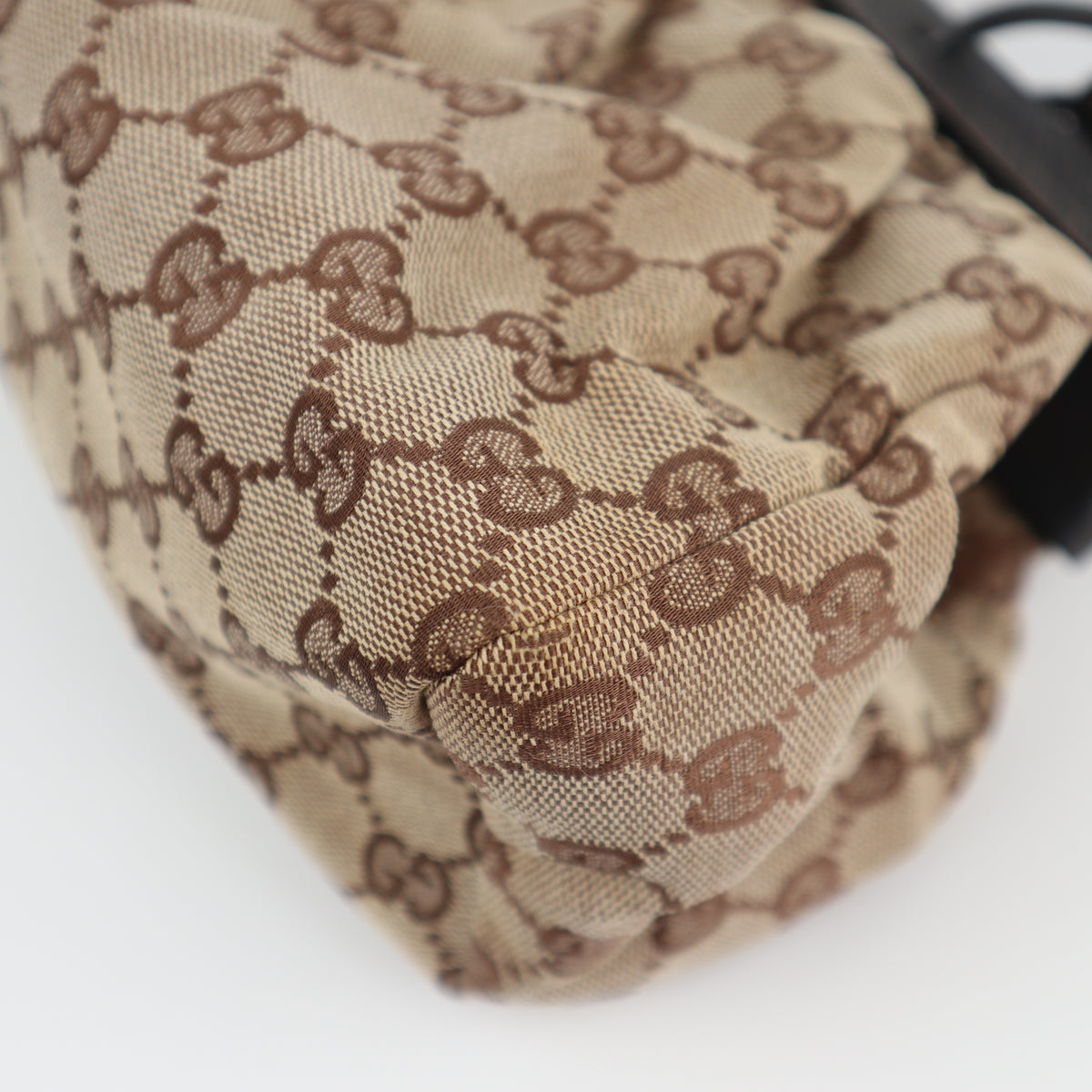 C2170# Gucci Tote Bag GG Canvas Wood Handle Tote Bag | Pre-Owned Very Good Brown GG Canvas
