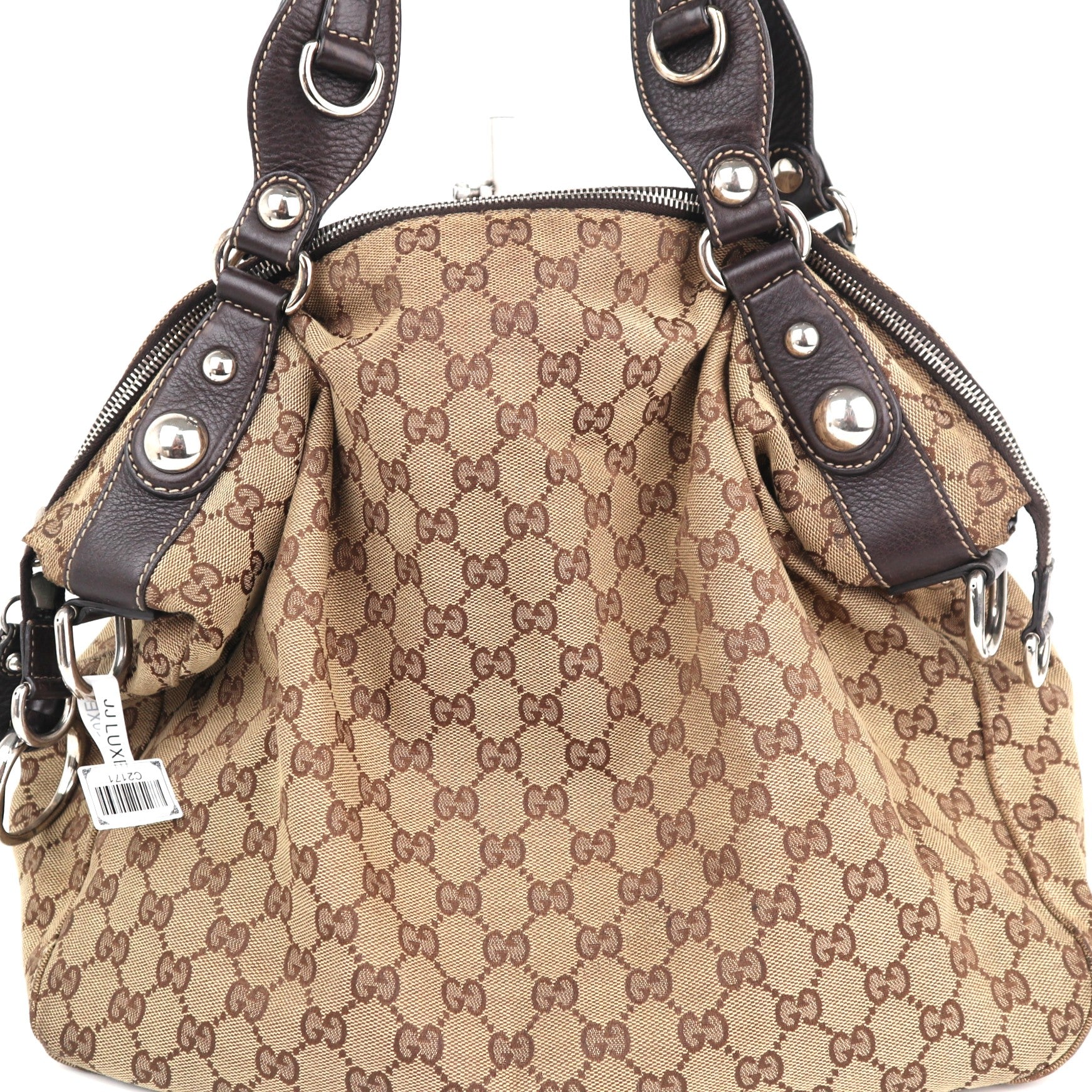 C2171 Gucci Tote Bag GG Canvas Icon Bit Large | Pre-Owned Very Good Brown GG Canvas