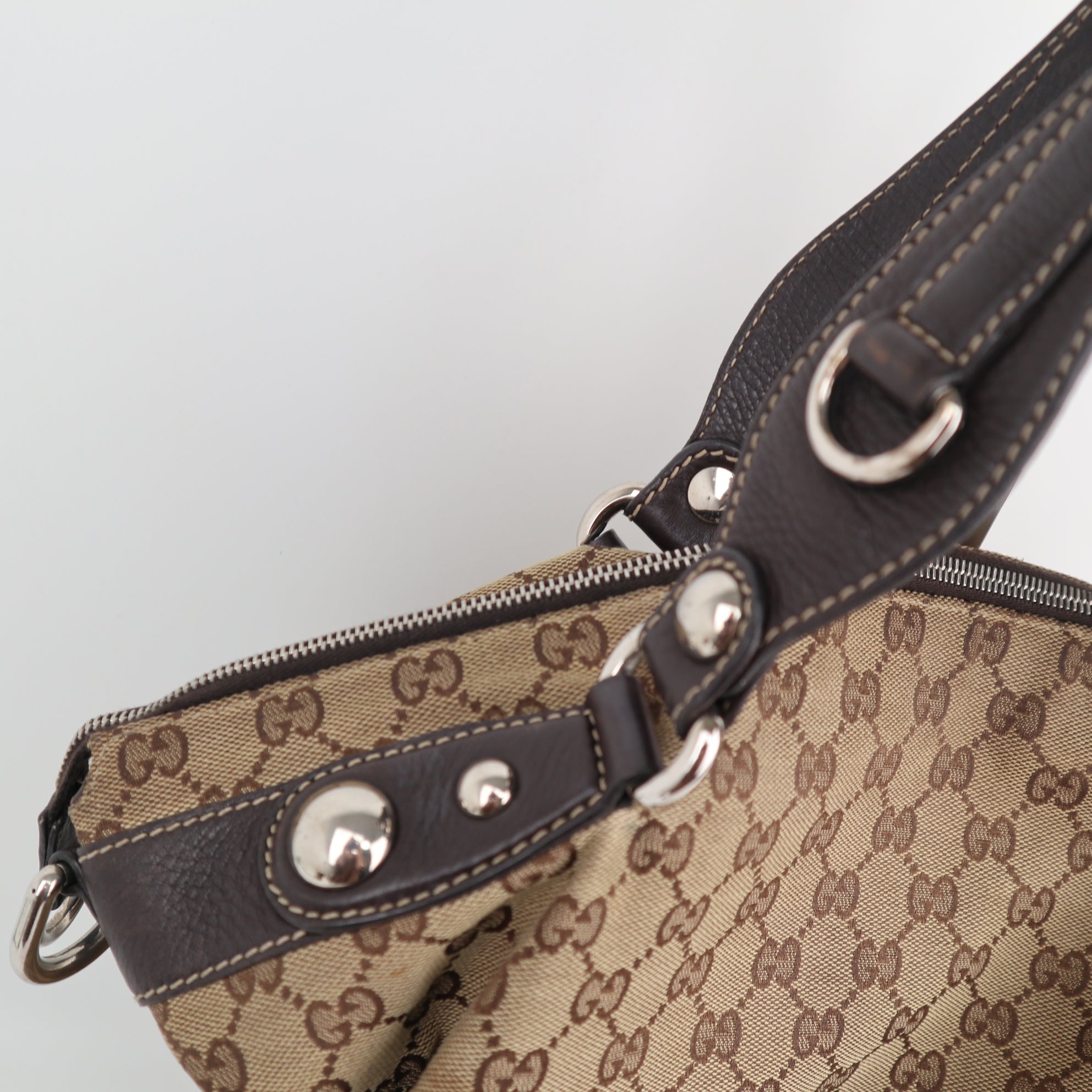 C2171 Gucci Tote Bag GG Canvas Icon Bit Large | Pre-Owned Very Good Brown GG Canvas