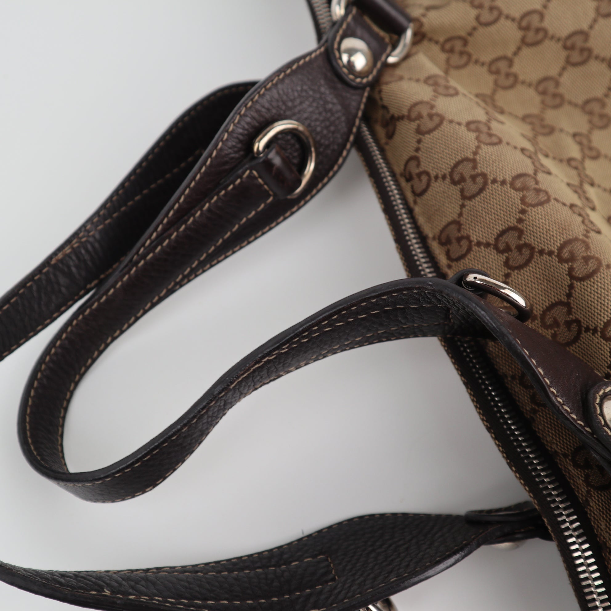 C2171 Gucci Tote Bag GG Canvas Icon Bit Large | Pre-Owned Very Good Brown GG Canvas