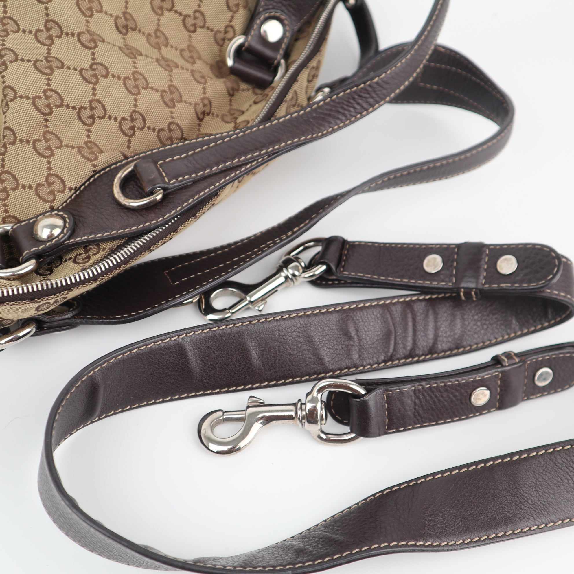 C2171 Gucci Tote Bag GG Canvas Icon Bit Large | Pre-Owned Very Good Brown GG Canvas