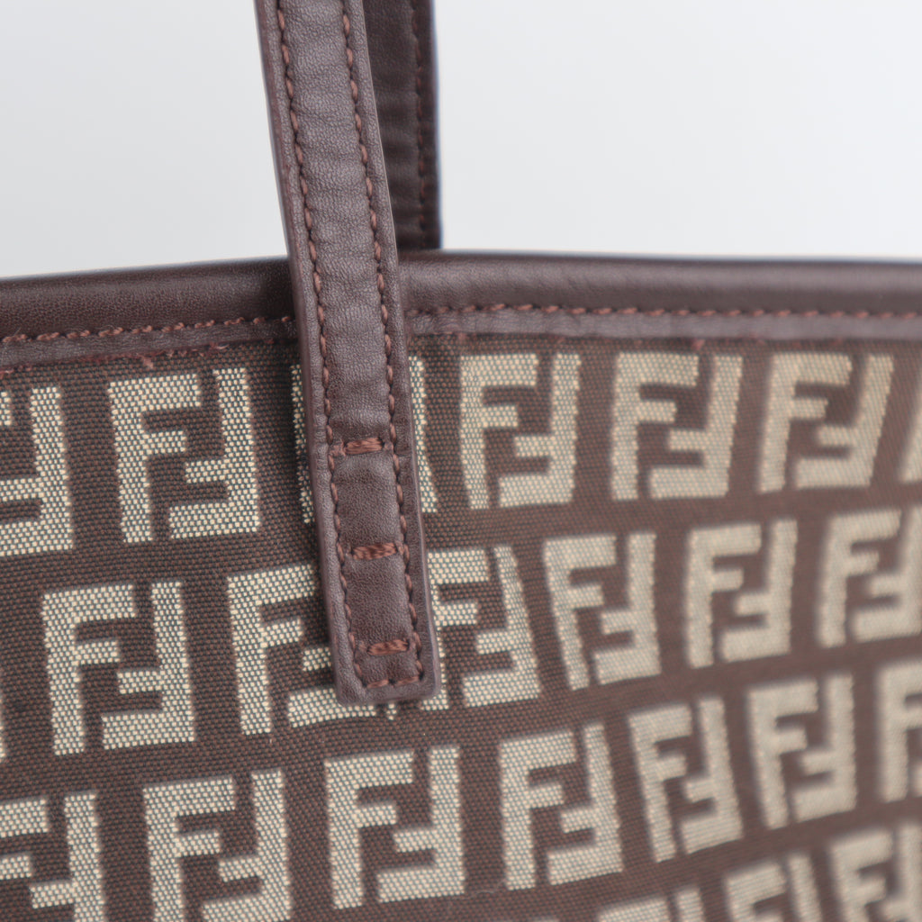 C2176 Fendi Tote Bag Zucca Canvas Roll Tote Bag | Pre-Owned Excellent Brown Zucca