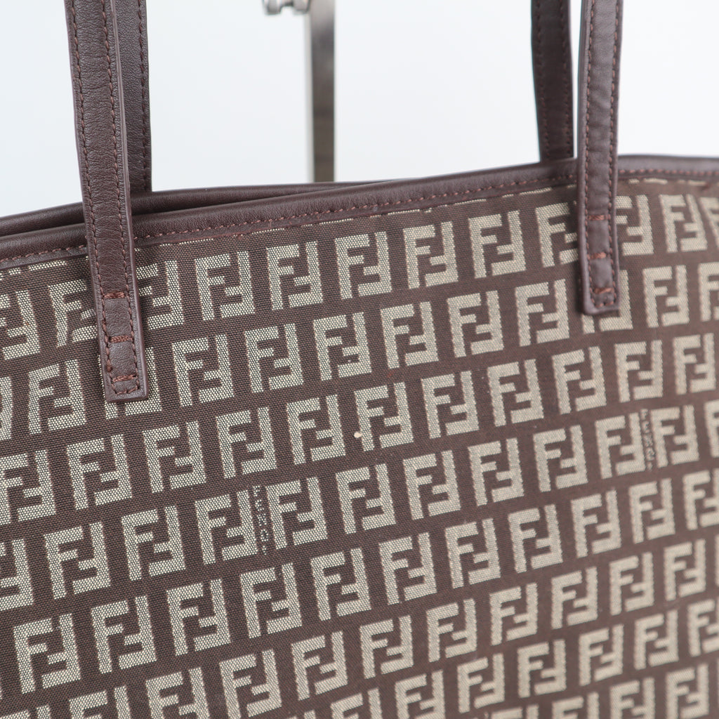 C2176 Fendi Tote Bag Zucca Canvas Roll Tote Bag | Pre-Owned Excellent Brown Zucca