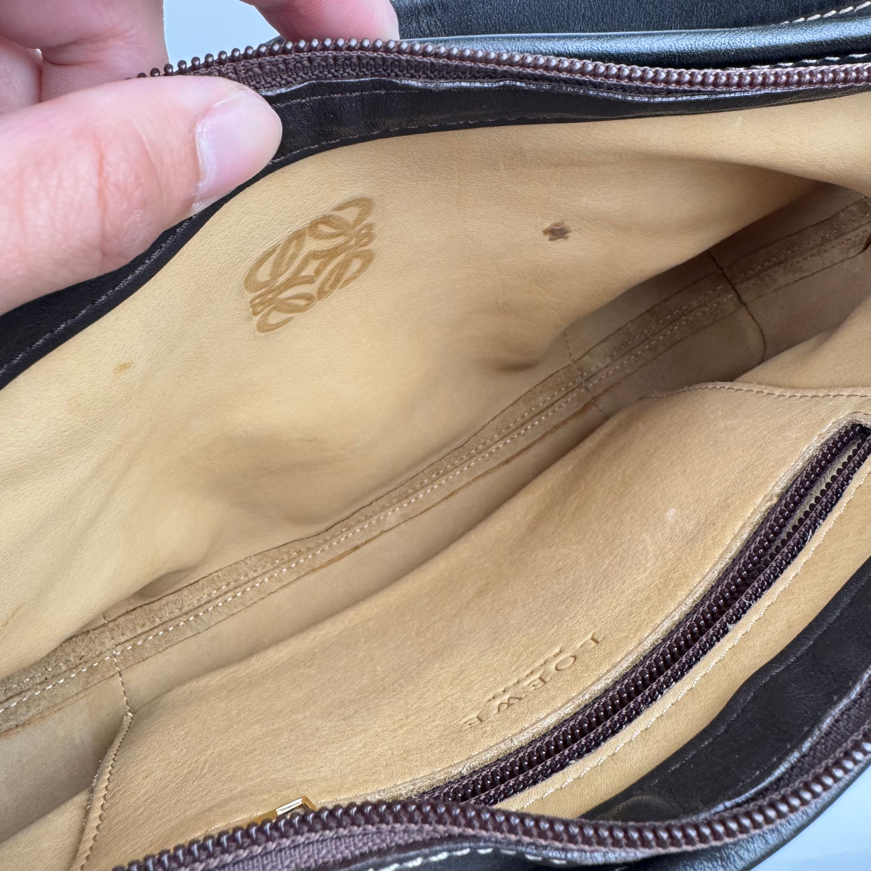 LOEWE Brown Anagram Suede Shoulder Bag Dark brown- Pre Owned