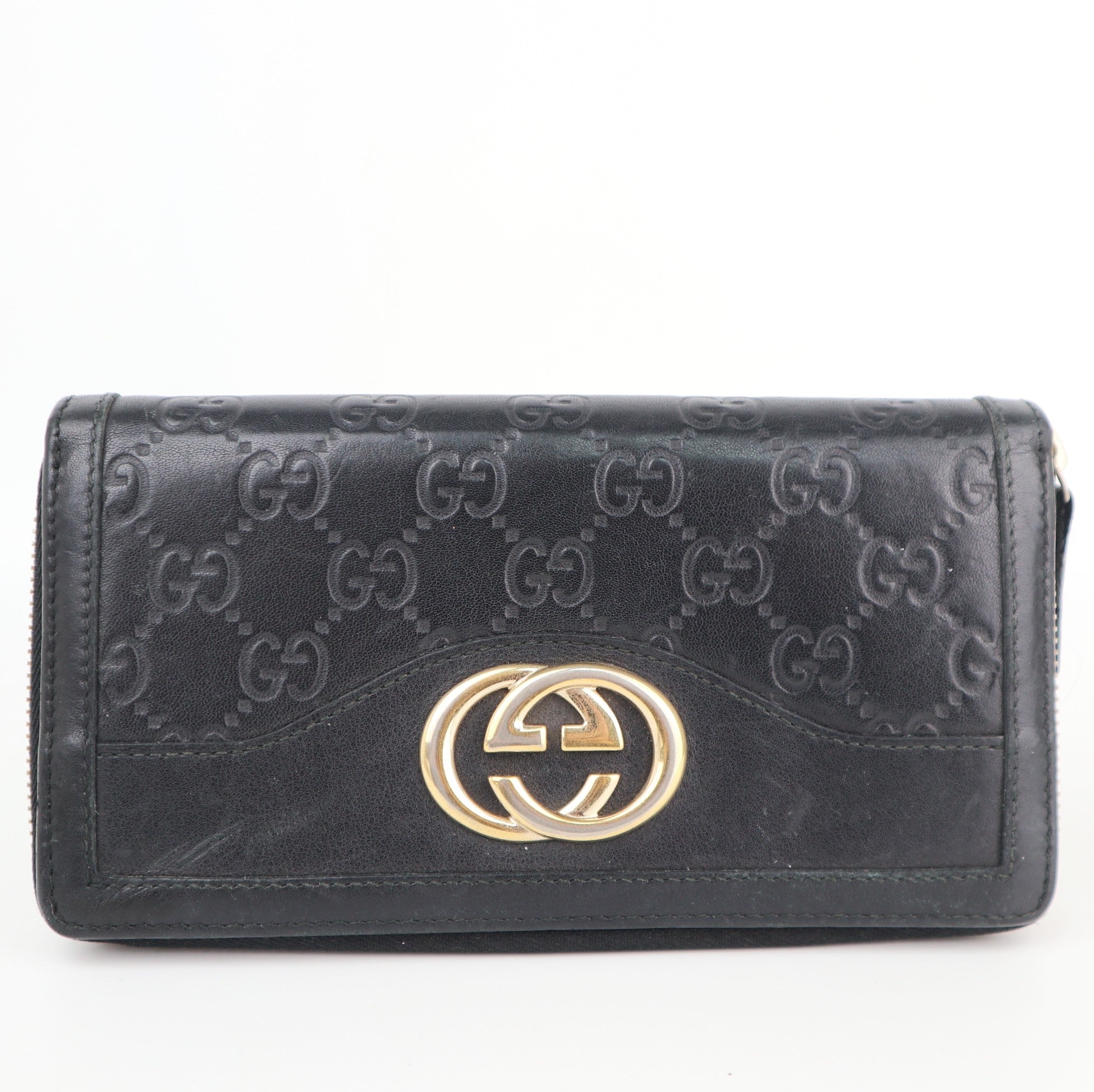 C2181 Gucci Wallet GG Zip Around Wallet Black Leather | Pre-Owned Excellent Black Leather