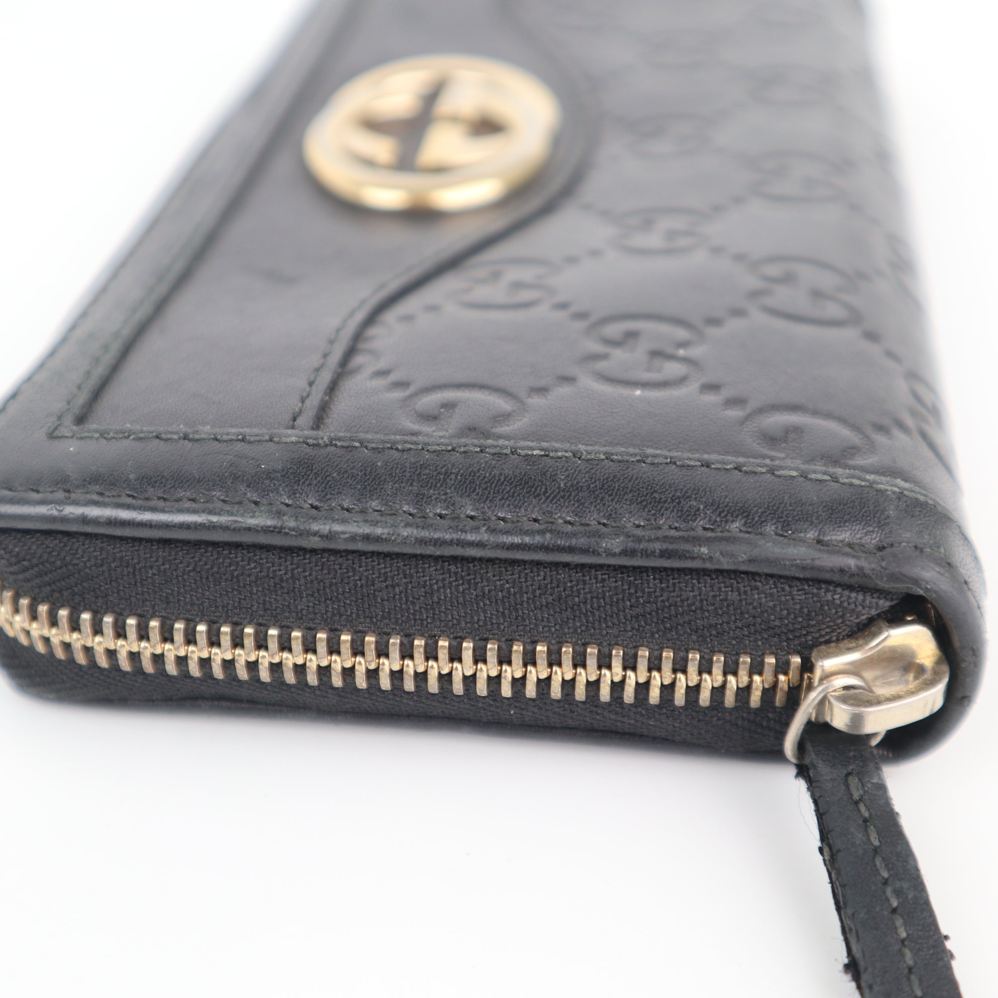 C2181 Gucci Wallet GG Zip Around Wallet Black Leather | Pre-Owned Excellent Black Leather