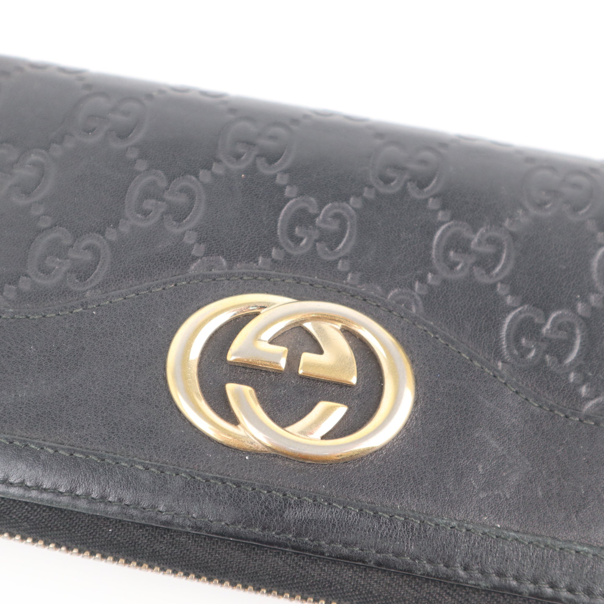 C2181 Gucci Wallet GG Zip Around Wallet Black Leather | Pre-Owned Excellent Black Leather