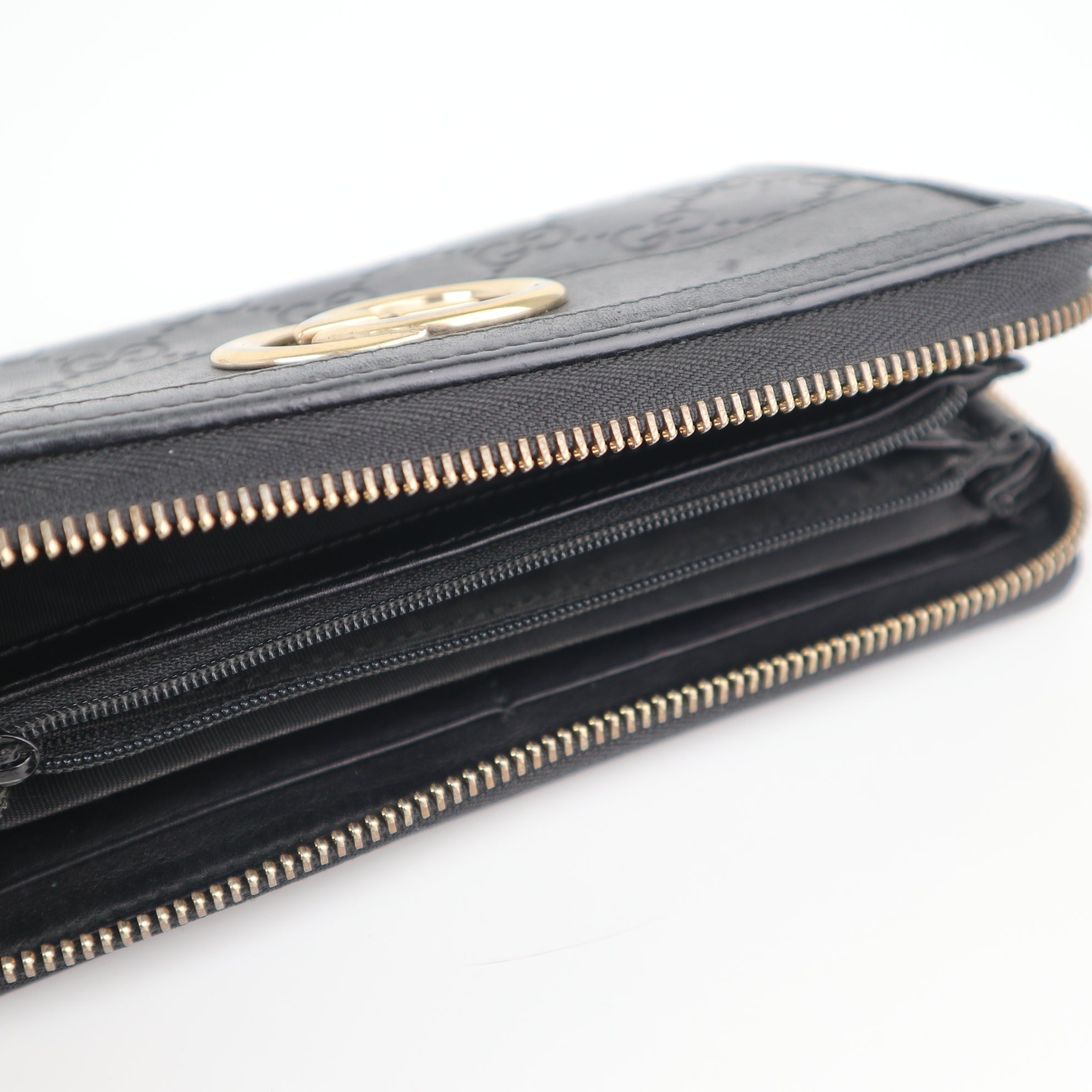C2181 Gucci Wallet GG Zip Around Wallet Black Leather | Pre-Owned Excellent Black Leather
