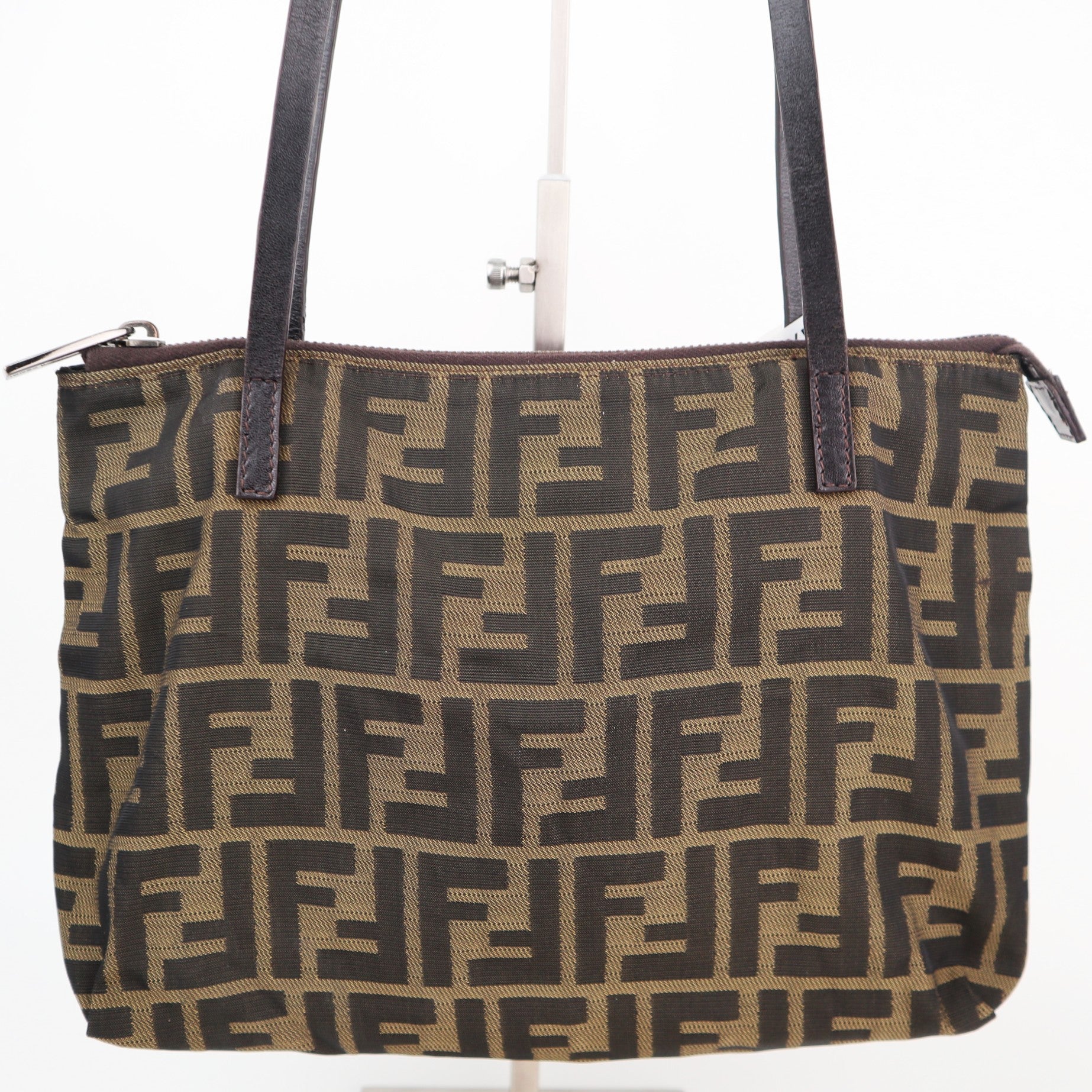 C2183 Fendi Shoulder Bag Zucca Canvas Zip Top Shoulder Bag | Pre-Owned Very Good Brown Zucca