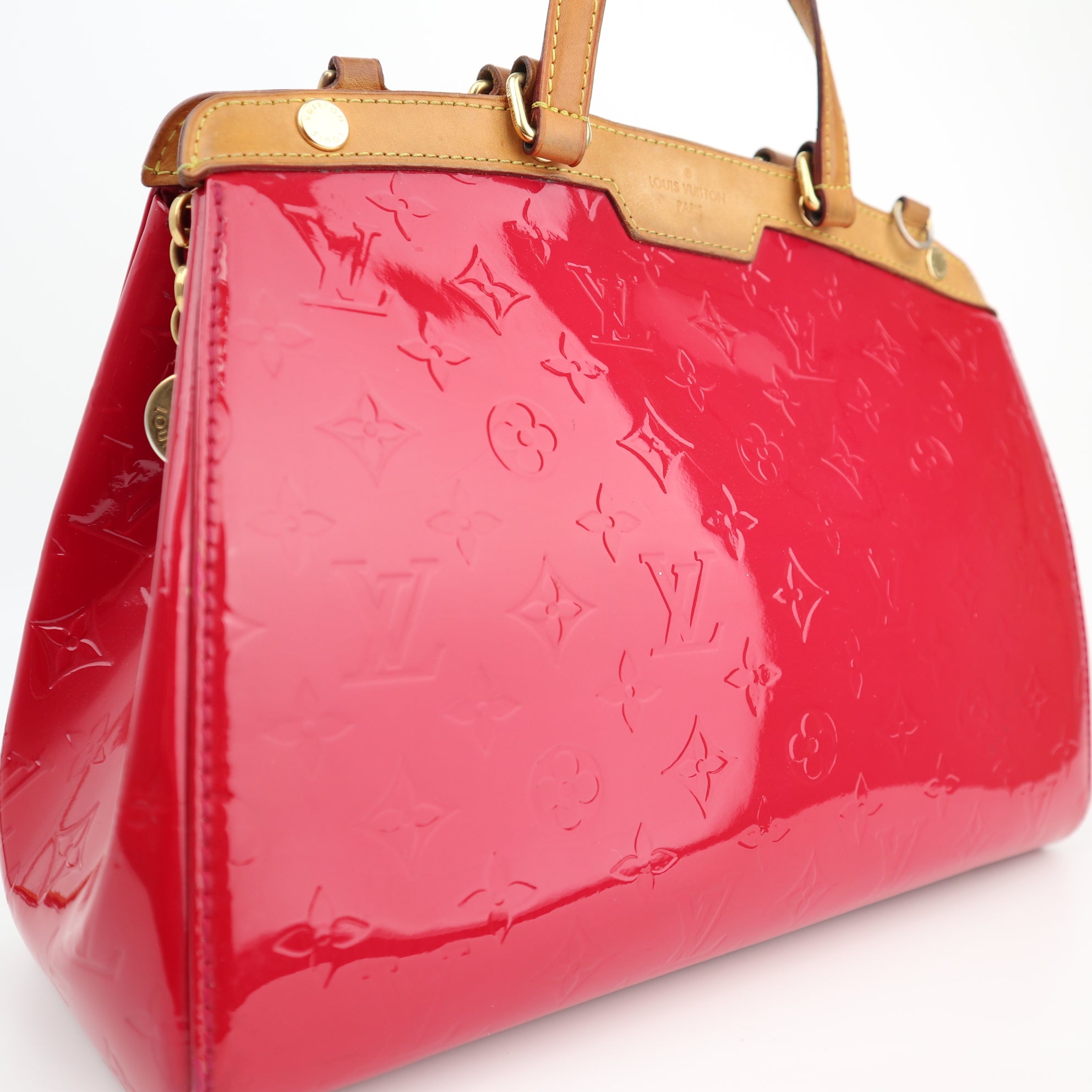 C1398 Louis Vuitton Rose Indian Monogram Vernis Brea MM Bag-Pre Owned