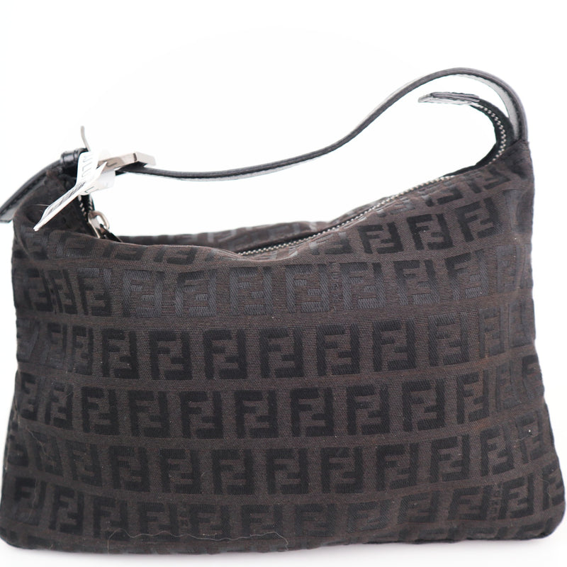 C2184 Fendi Shoulder Bag Zucchino Canvas Pochette | Pre-Owned Excellent Brown Zucchino