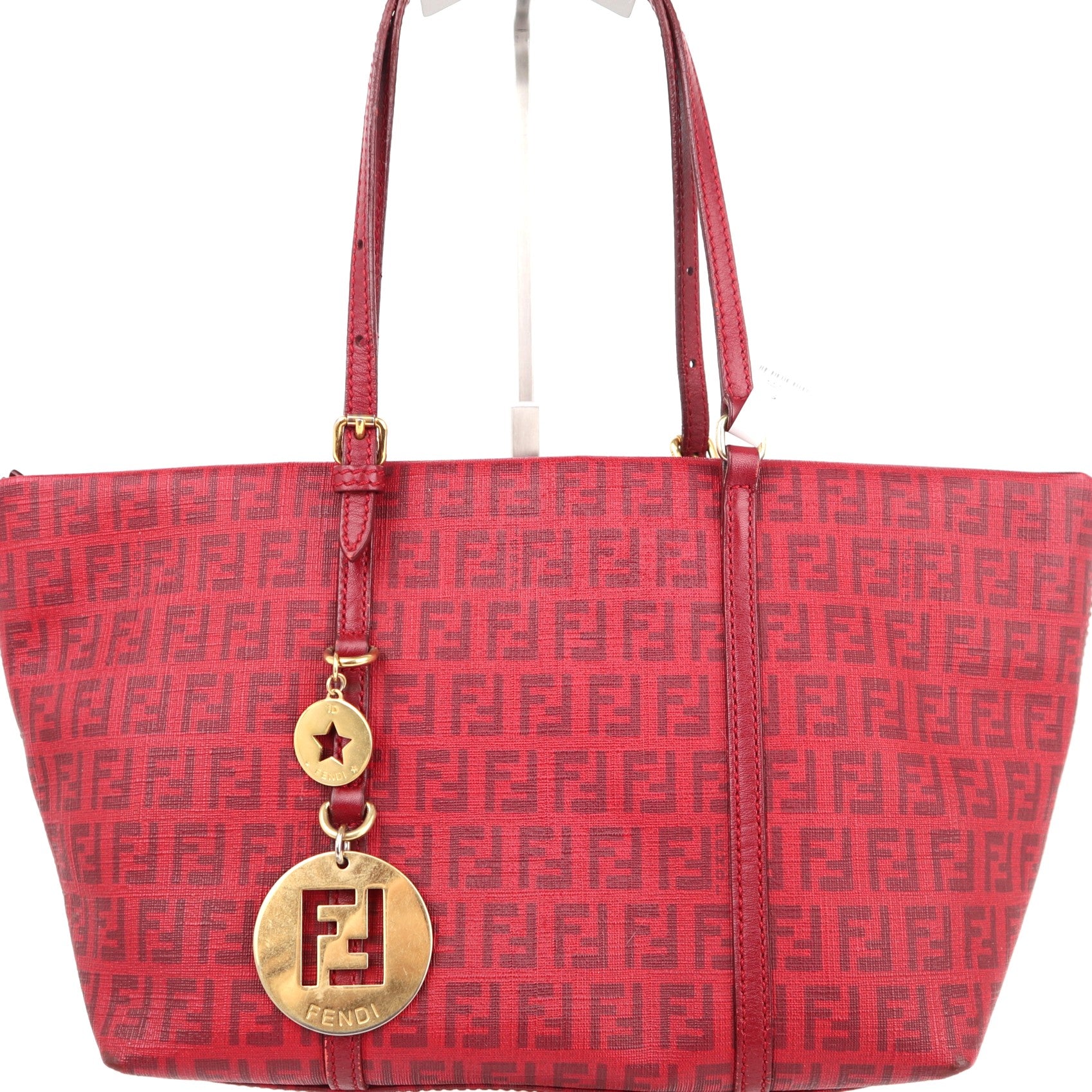 C2185 Fendi Shoulder Bag Zucca Canvas Roll Tote Bag with Charm | Pre-Owned Excellent Brown Zucca