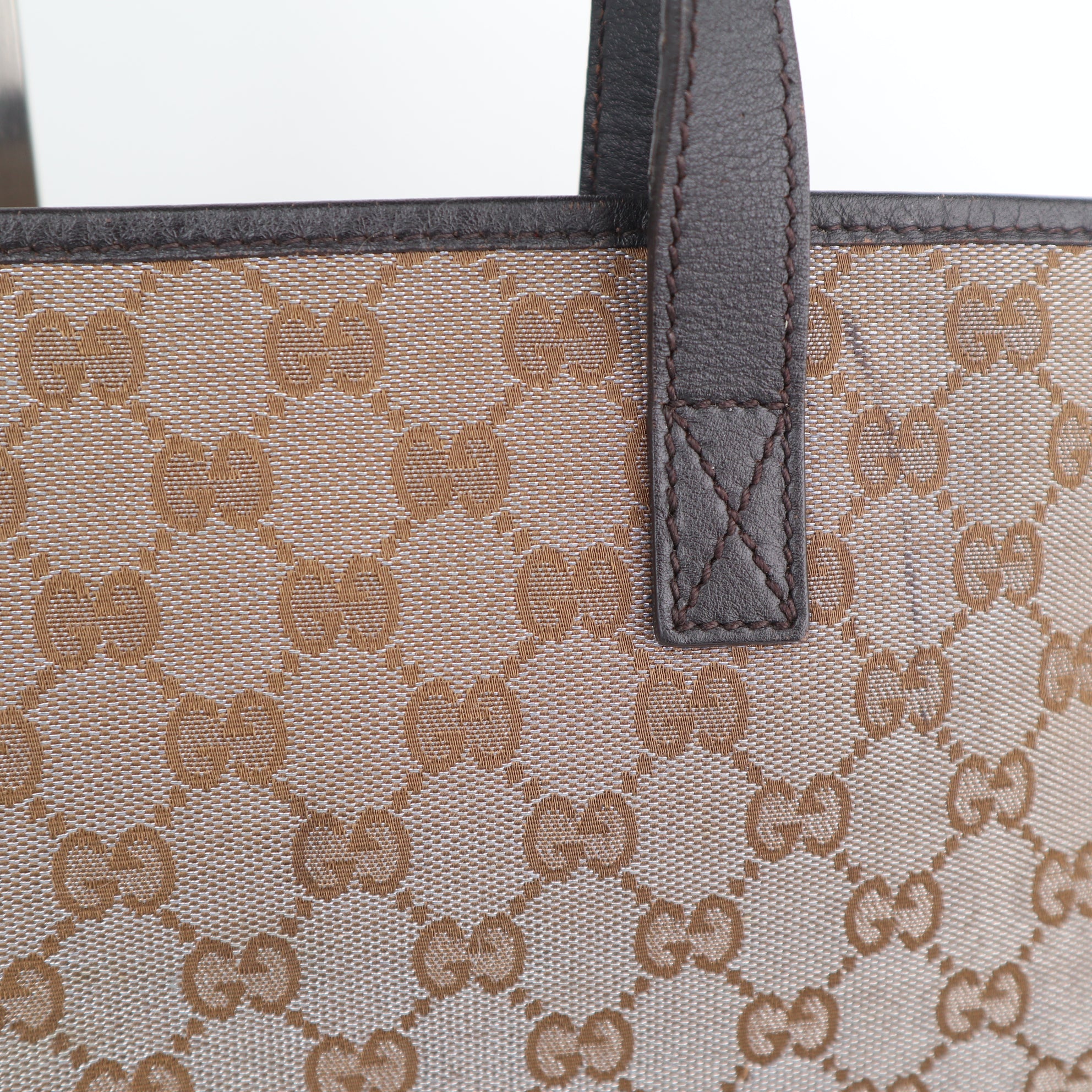 C2201 Gucci Tote Bag GG Canvas Tote Bag | Pre-Owned Excellent Brown GG canvas, leather trim