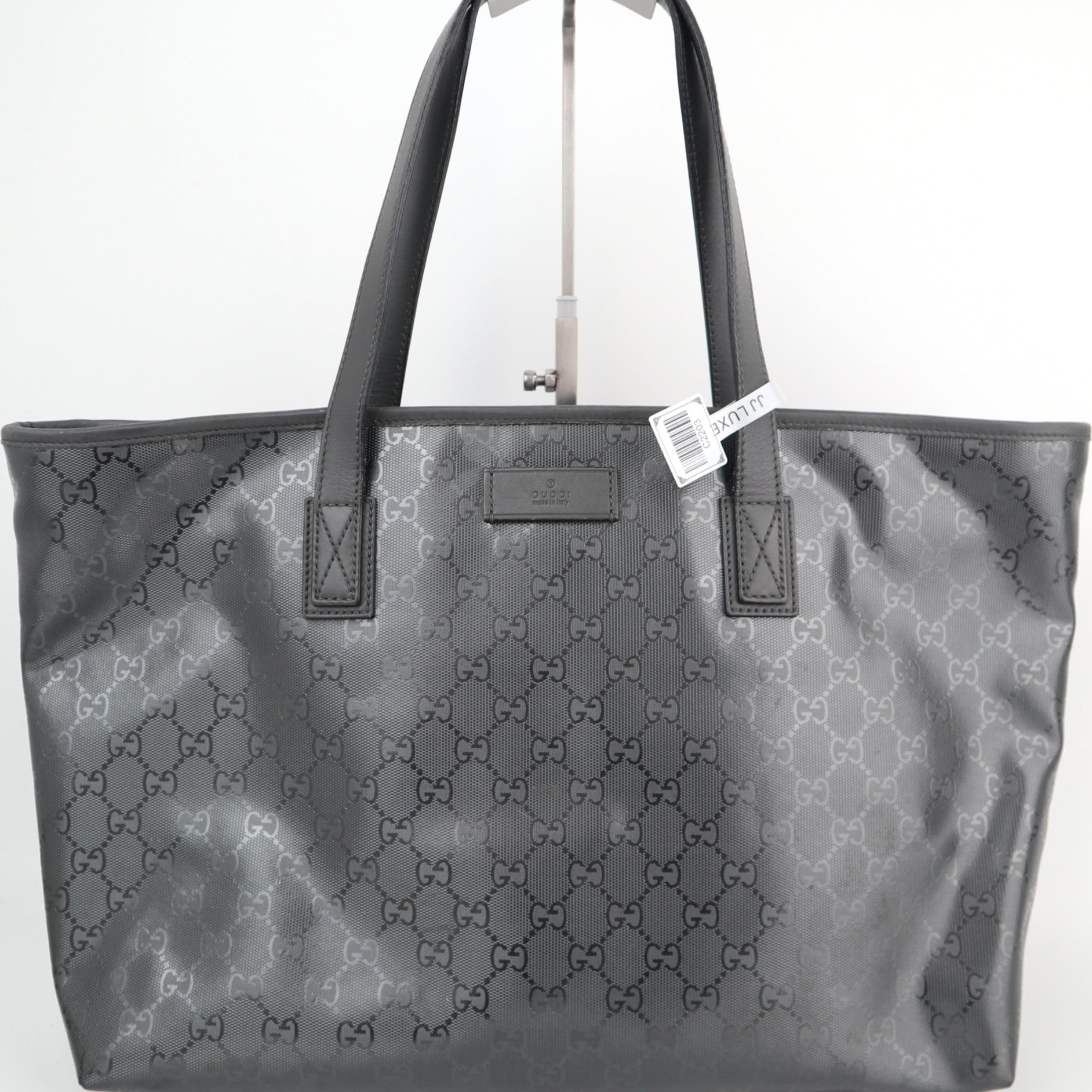 C2203 Gucci Tote Bag Medium GG Imprime Tote Bag | Pre-Owned Excellent Grey coated GG canvas, leather trim