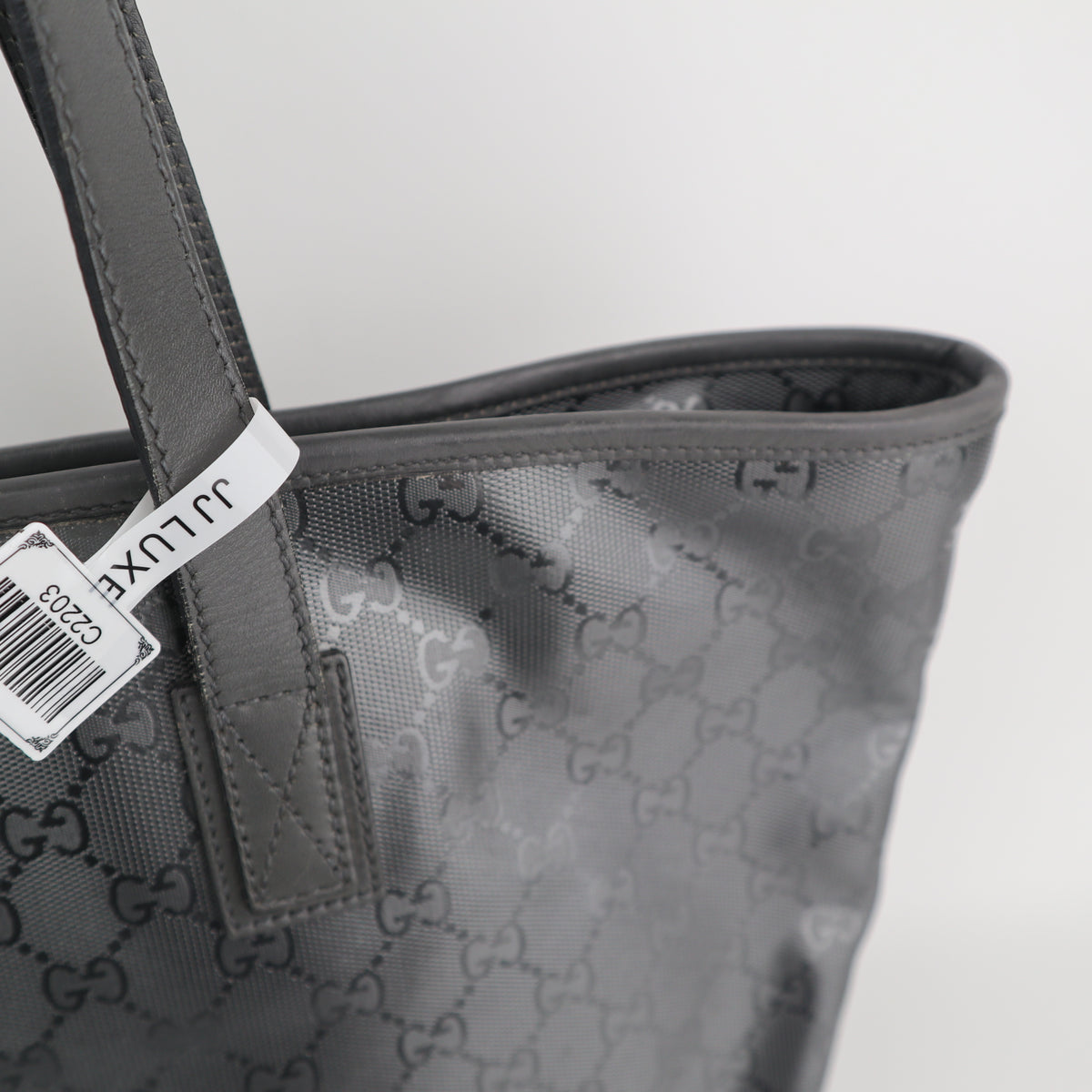 C2203 Gucci Tote Bag Medium GG Imprime Tote Bag | Pre-Owned Excellent Grey coated GG canvas, leather trim
