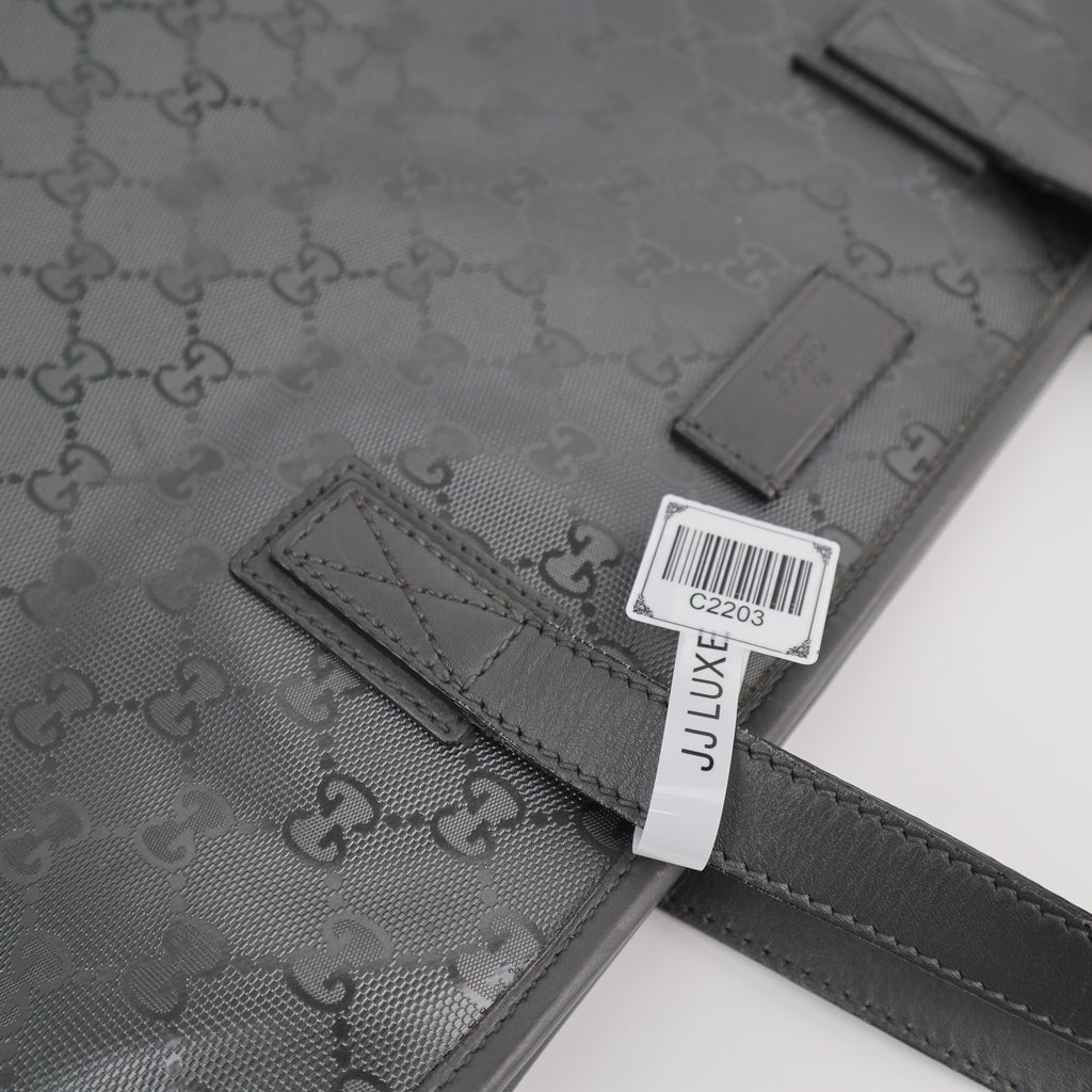 C2203 Gucci Tote Bag Medium GG Imprime Tote Bag | Pre-Owned Excellent Grey coated GG canvas, leather trim
