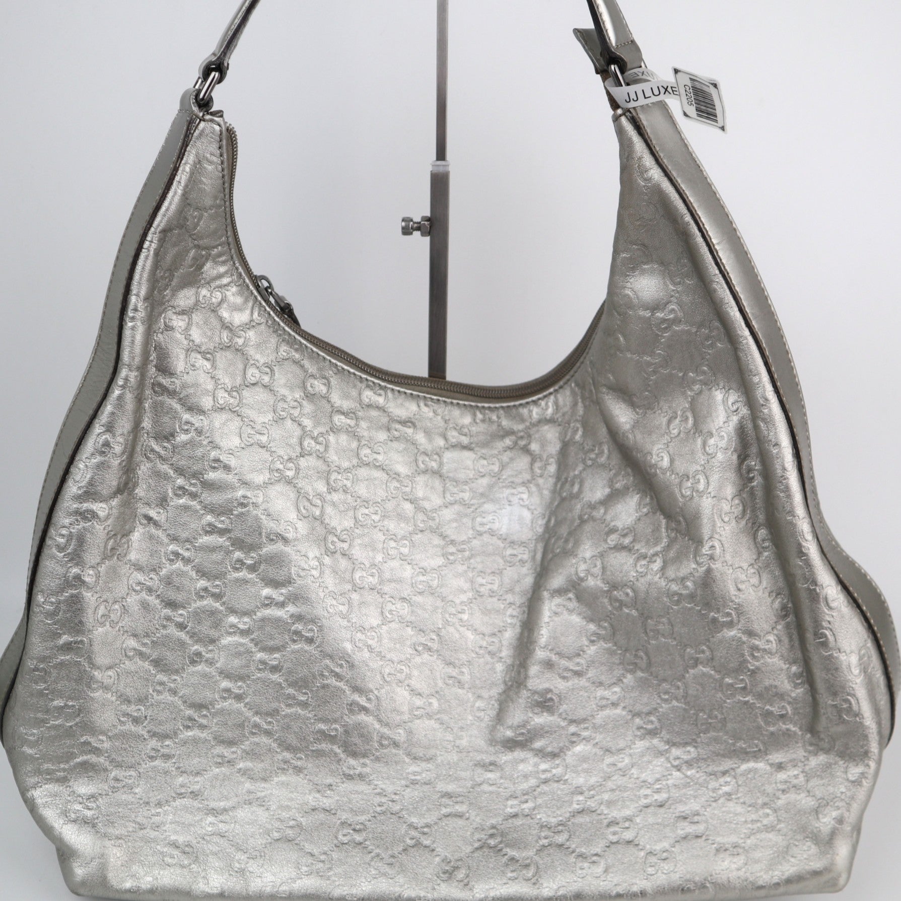 C2205 Gucci Hobo Bag Metallic Guccissima Hobo | Pre-Owned Excellent Silver metallic leather