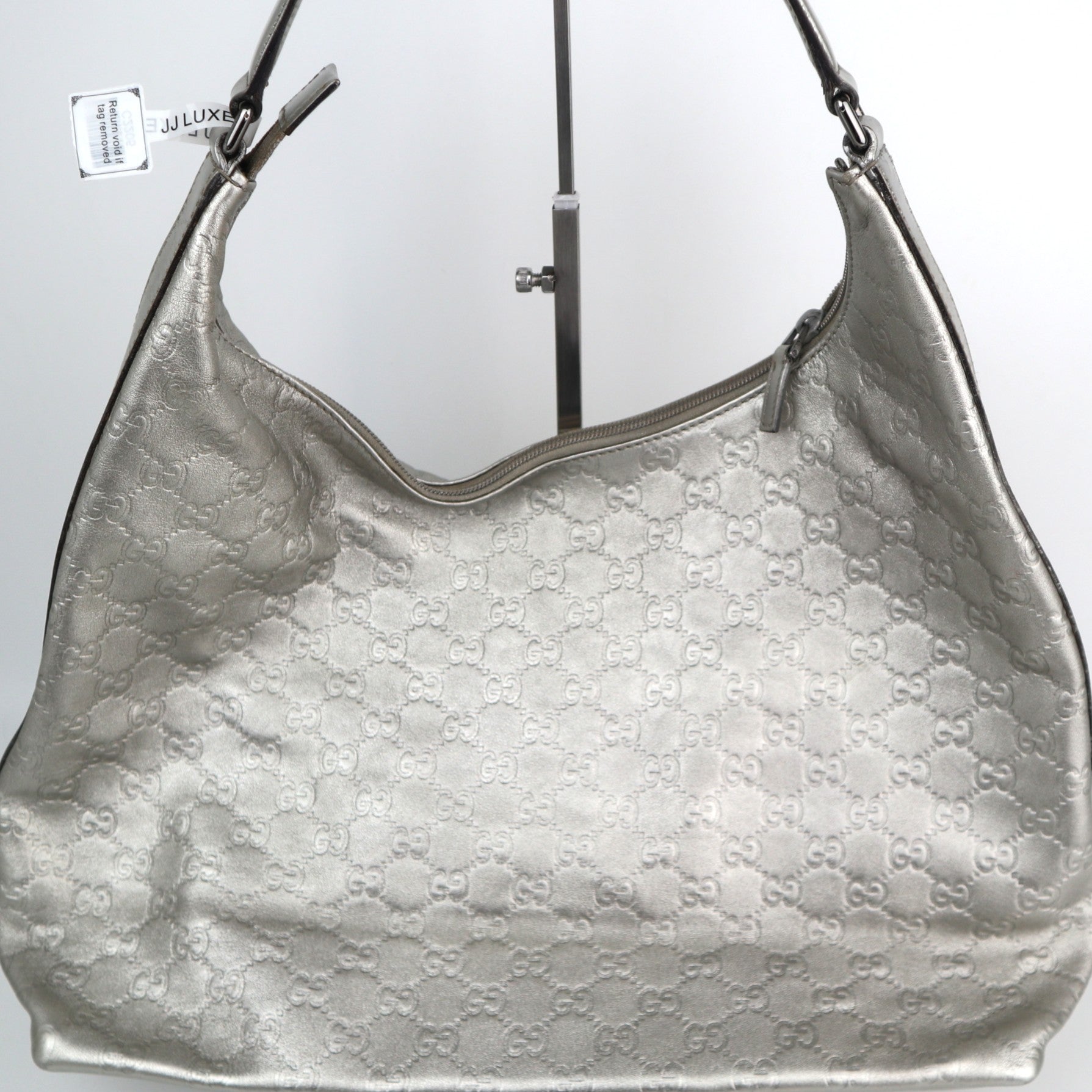 C2205 Gucci Hobo Bag Metallic Guccissima Hobo | Pre-Owned Excellent Silver metallic leather