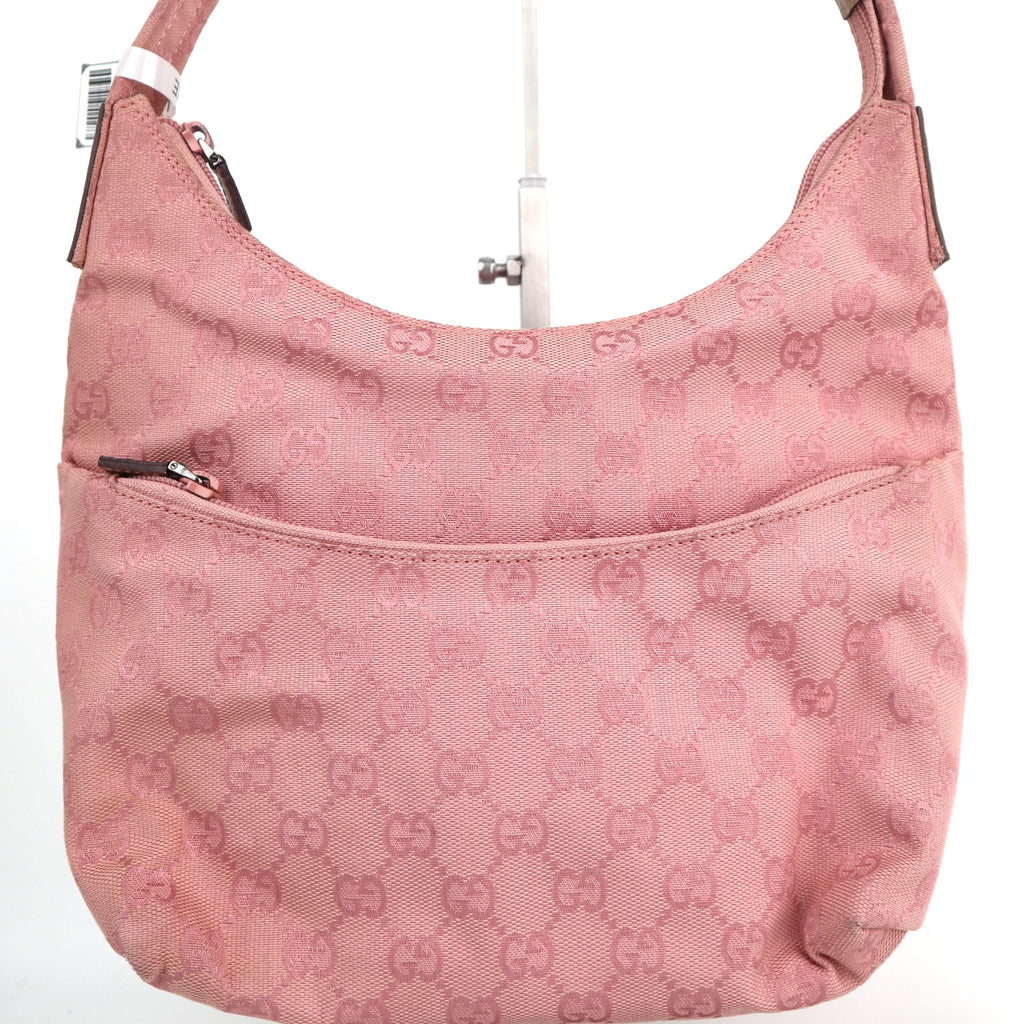C2206# Gucci Hobo Bag GG Canvas Hobo | Pre-Owned Excellent Pink GG canvas, leather trim