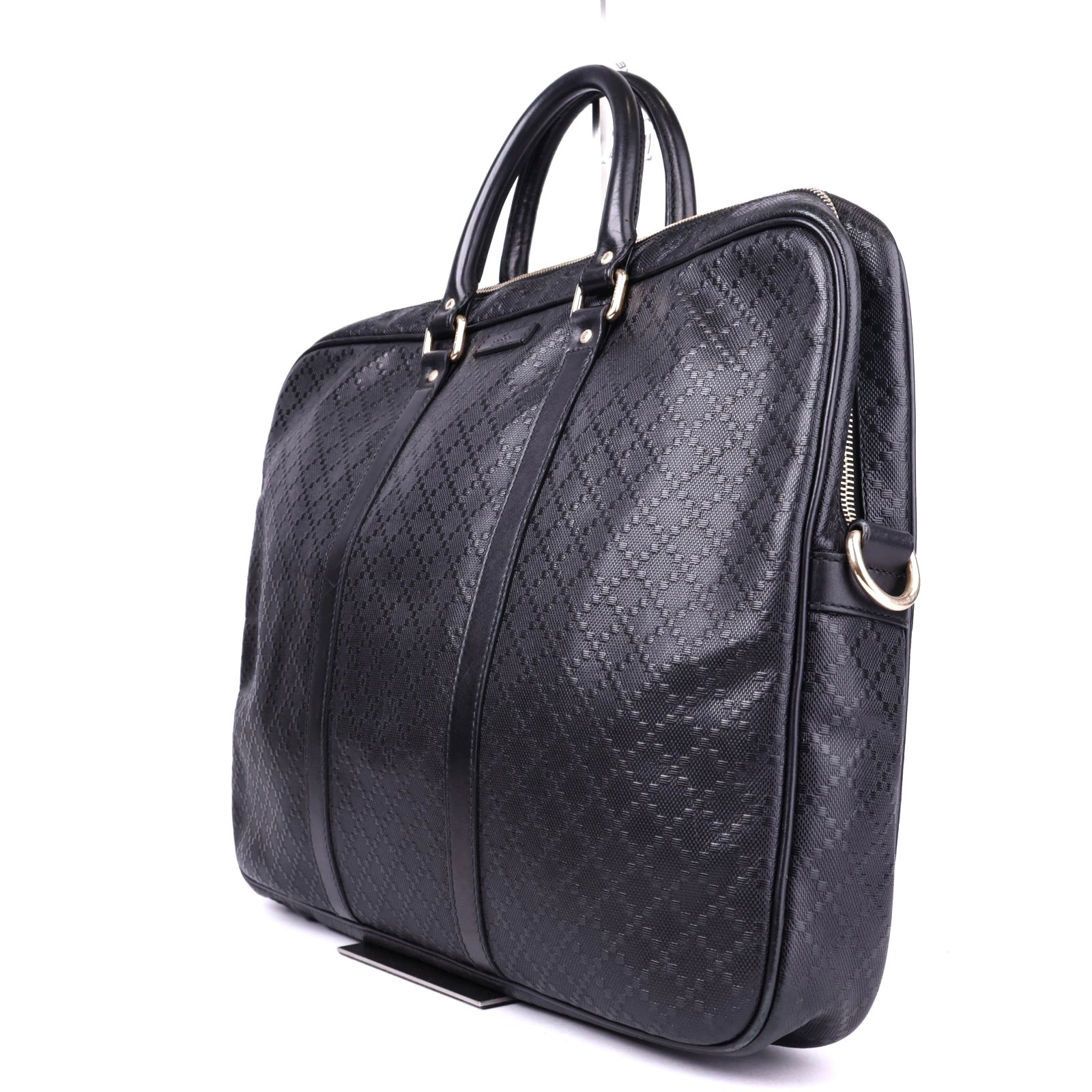 J3374 Gucci Black Diamante Textured Leather Briefcase- Pre Owned