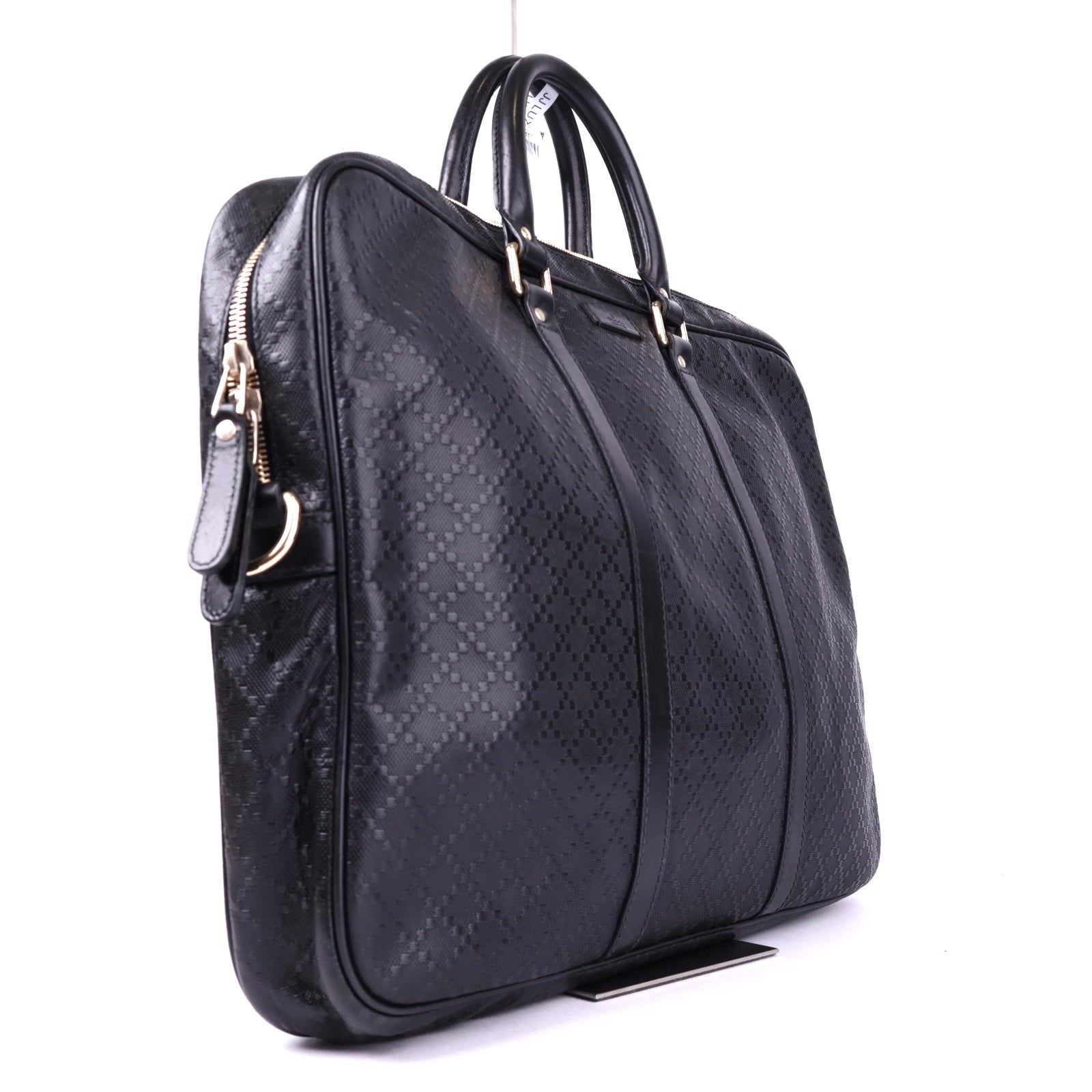 J3374 Gucci Black Diamante Textured Leather Briefcase- Pre Owned