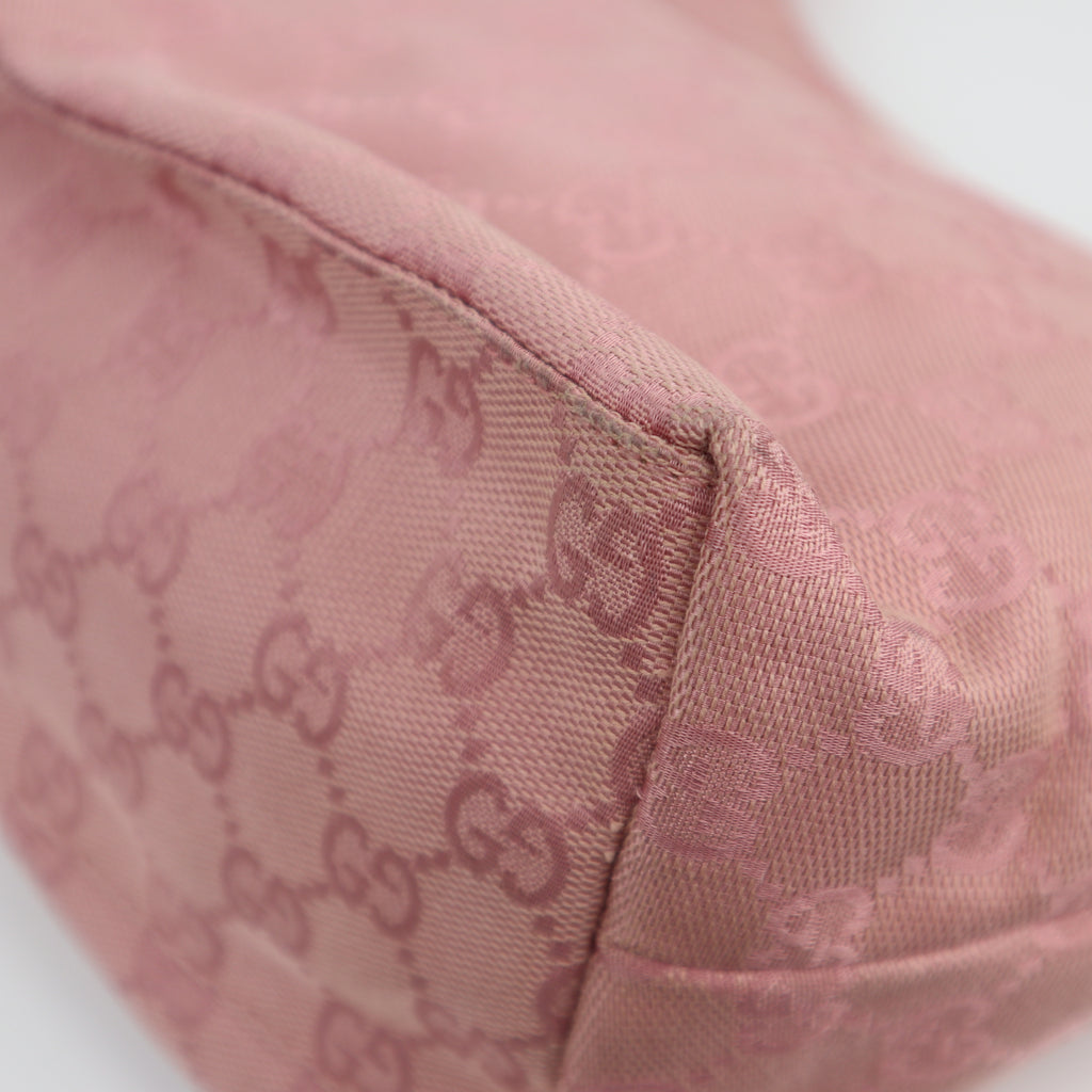 C2206# Gucci Hobo Bag GG Canvas Hobo | Pre-Owned Excellent Pink GG canvas, leather trim