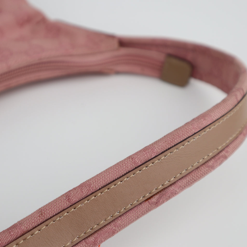C2206# Gucci Hobo Bag GG Canvas Hobo | Pre-Owned Excellent Pink GG canvas, leather trim