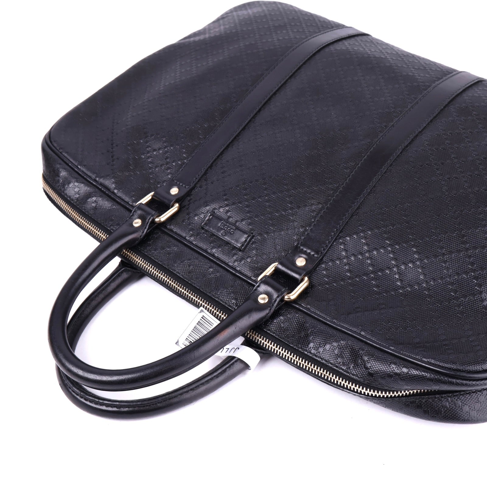 J3374 Gucci Black Diamante Textured Leather Briefcase- Pre Owned