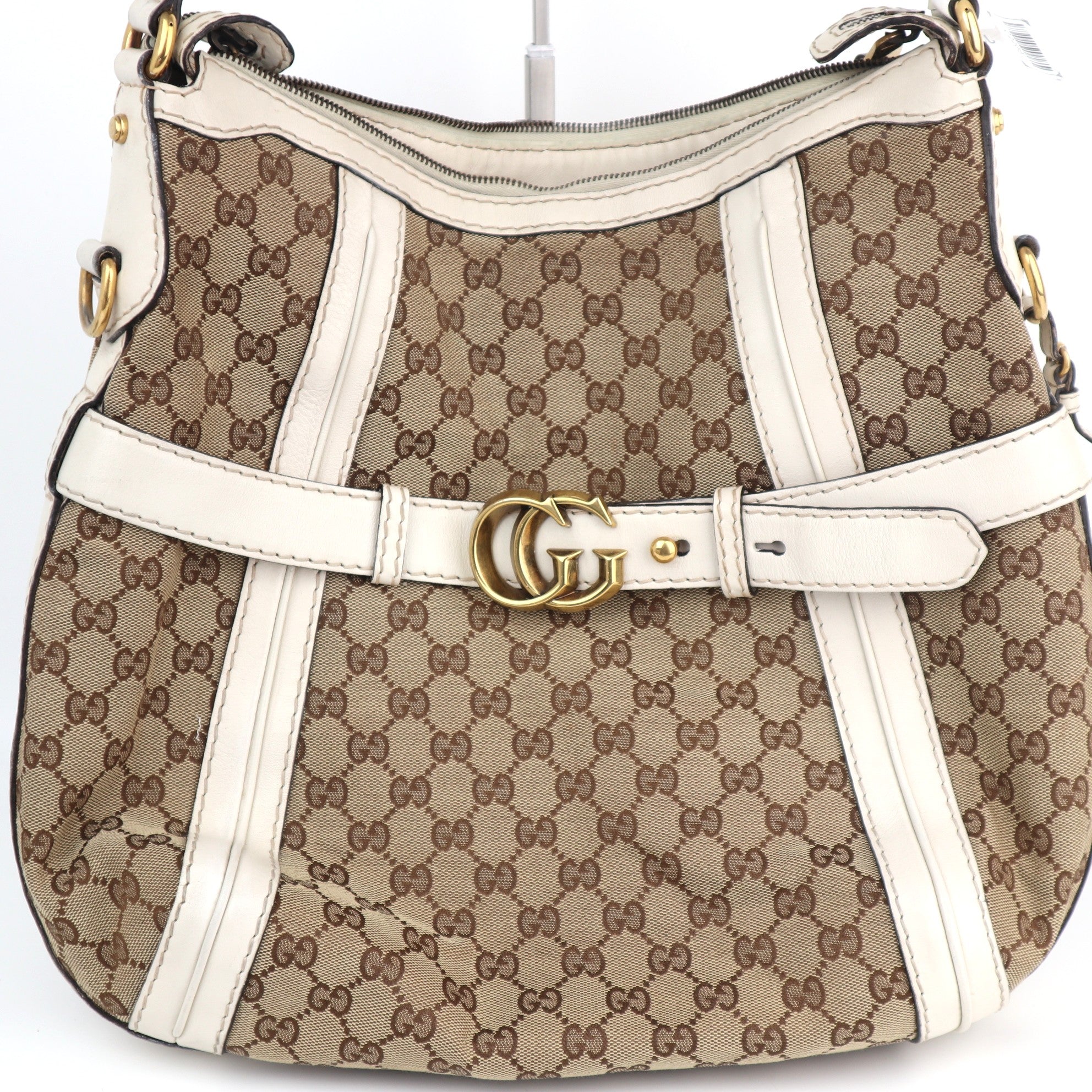 C2209 Gucci Hobo Bag GG Running Medium Hobo | Pre-Owned Very Good Brown canvas, leather trim