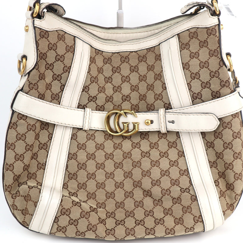 C2209 Gucci Hobo Bag GG Running Medium Hobo | Pre-Owned Very Good Brown canvas, leather trim