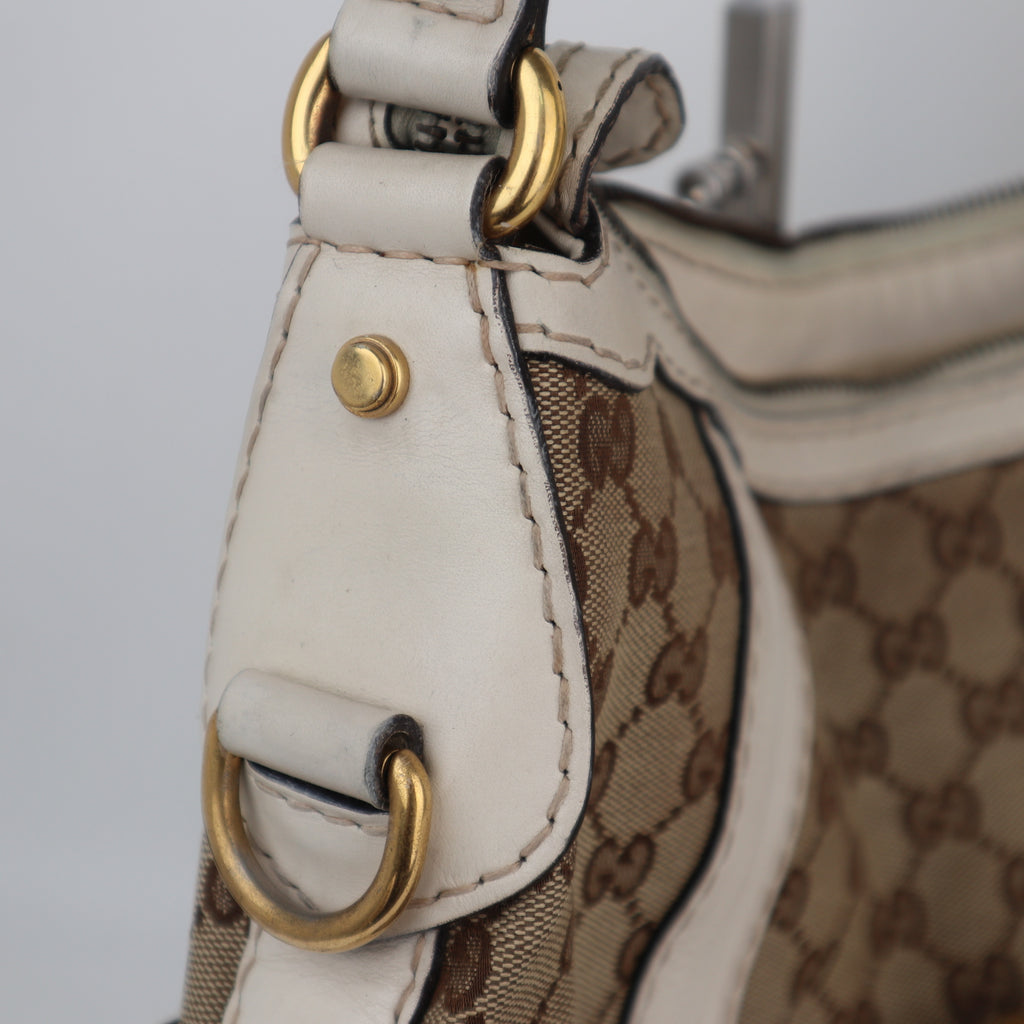 C2209 Gucci Hobo Bag GG Running Medium Hobo | Pre-Owned Very Good Brown canvas, leather trim